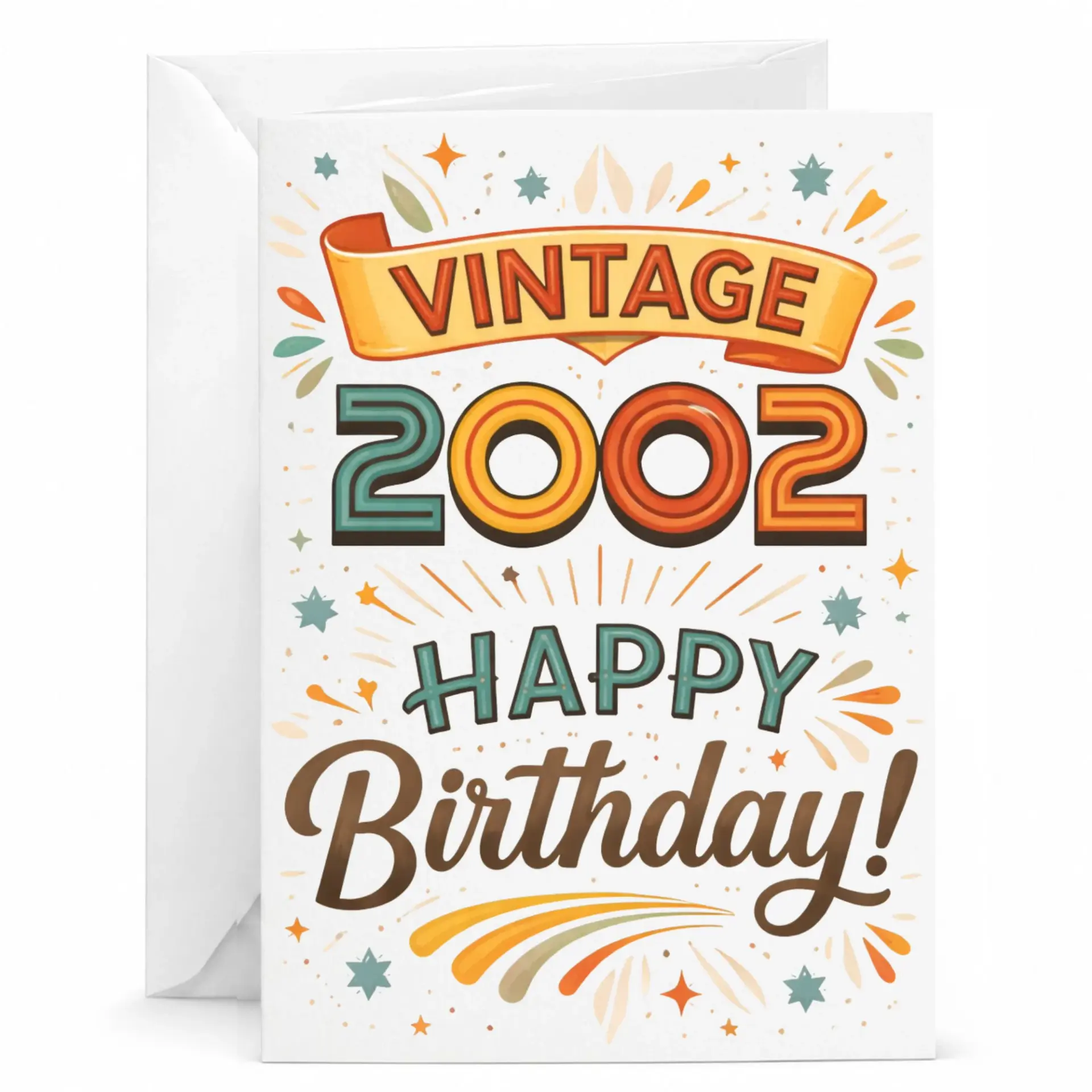 Birthday Card for 2002 Vintage Anniversary Celebration Funny Retro Style Greeting Card with Matching White Envelope