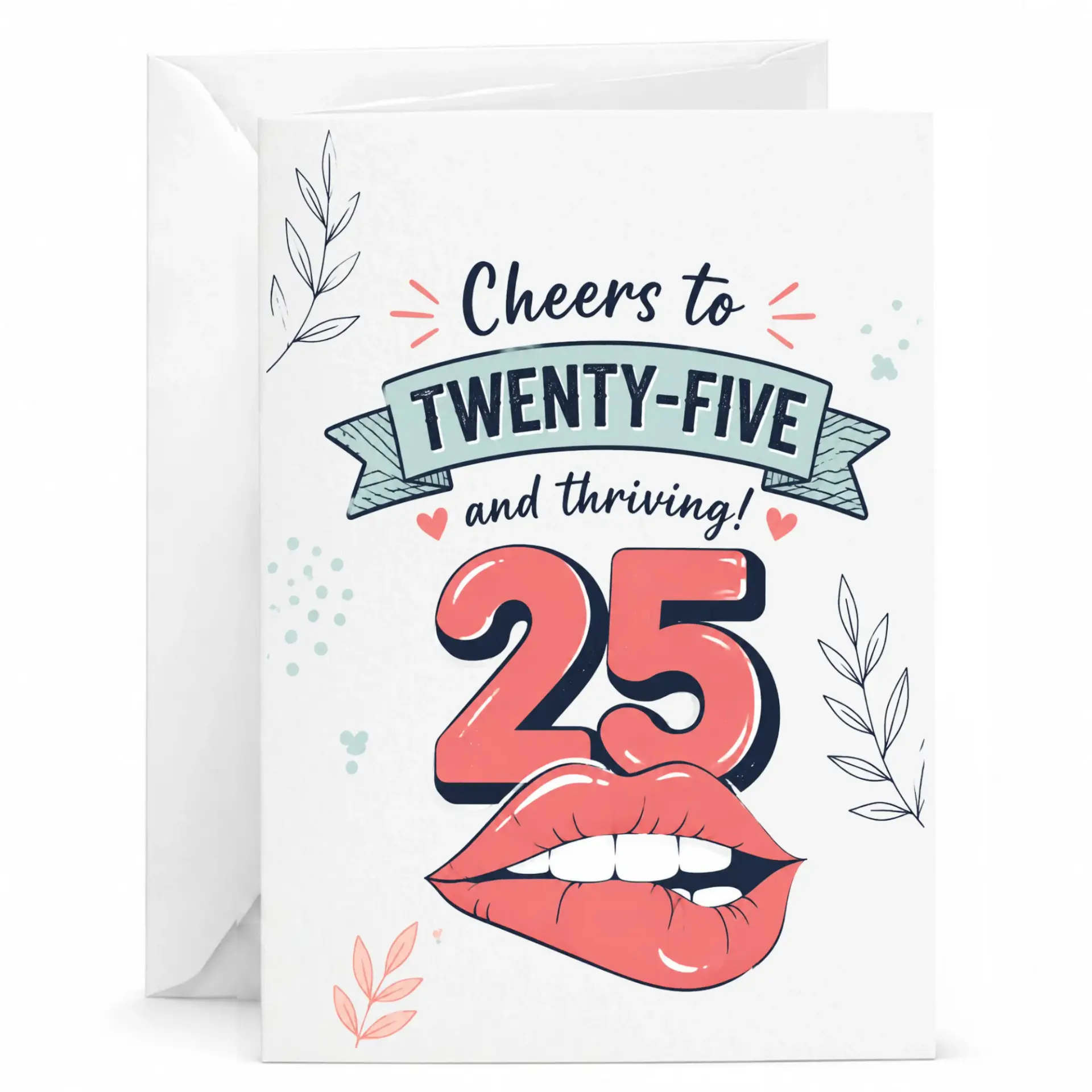Birthday Card for Twenty-Five Years Old Cheers to Twenty-Five and Thriving Greeting Card with White Envelope