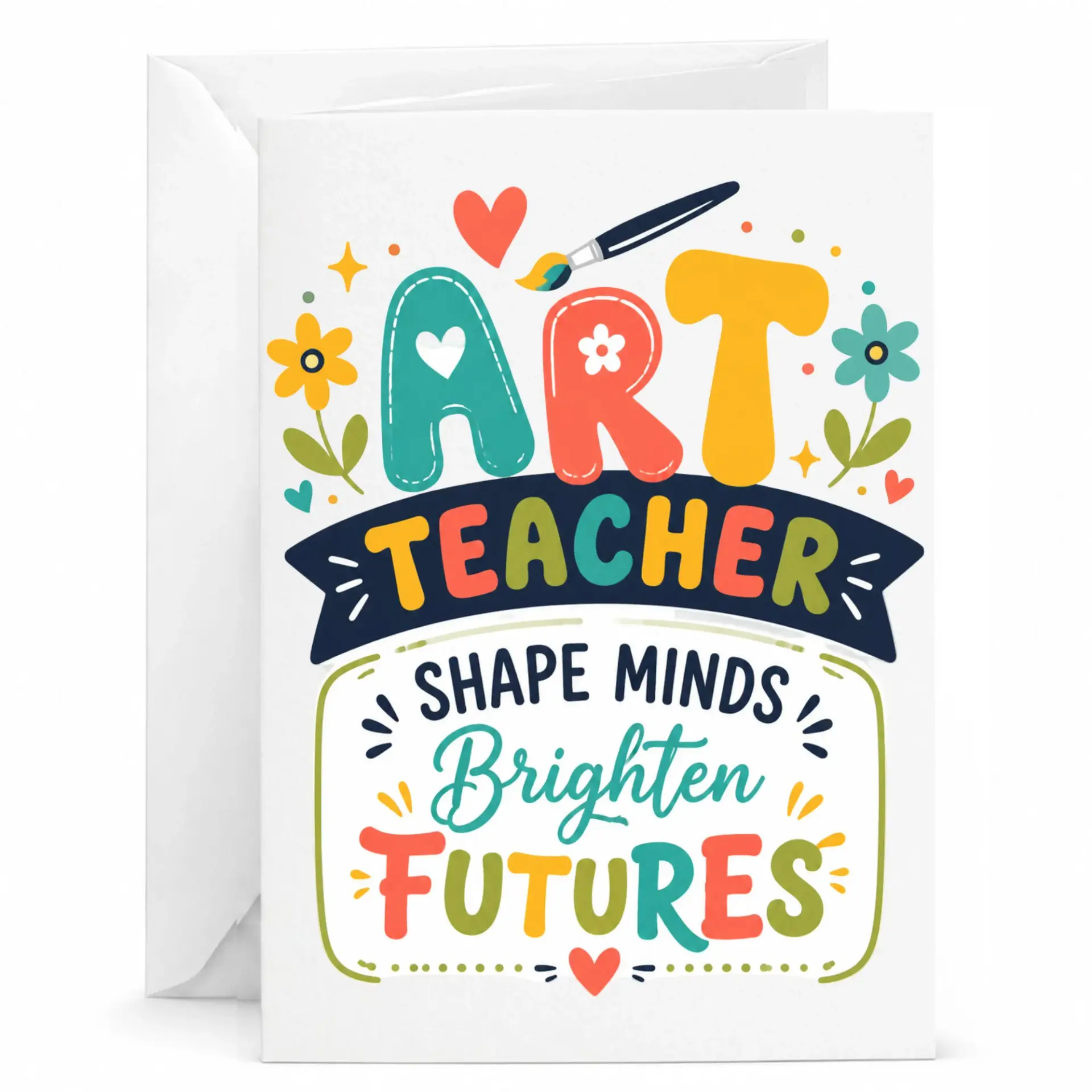 Greeting Card Art Teacher Shape Minds Brighten Whimsical Typography Appreciation Note for Creative Mentors