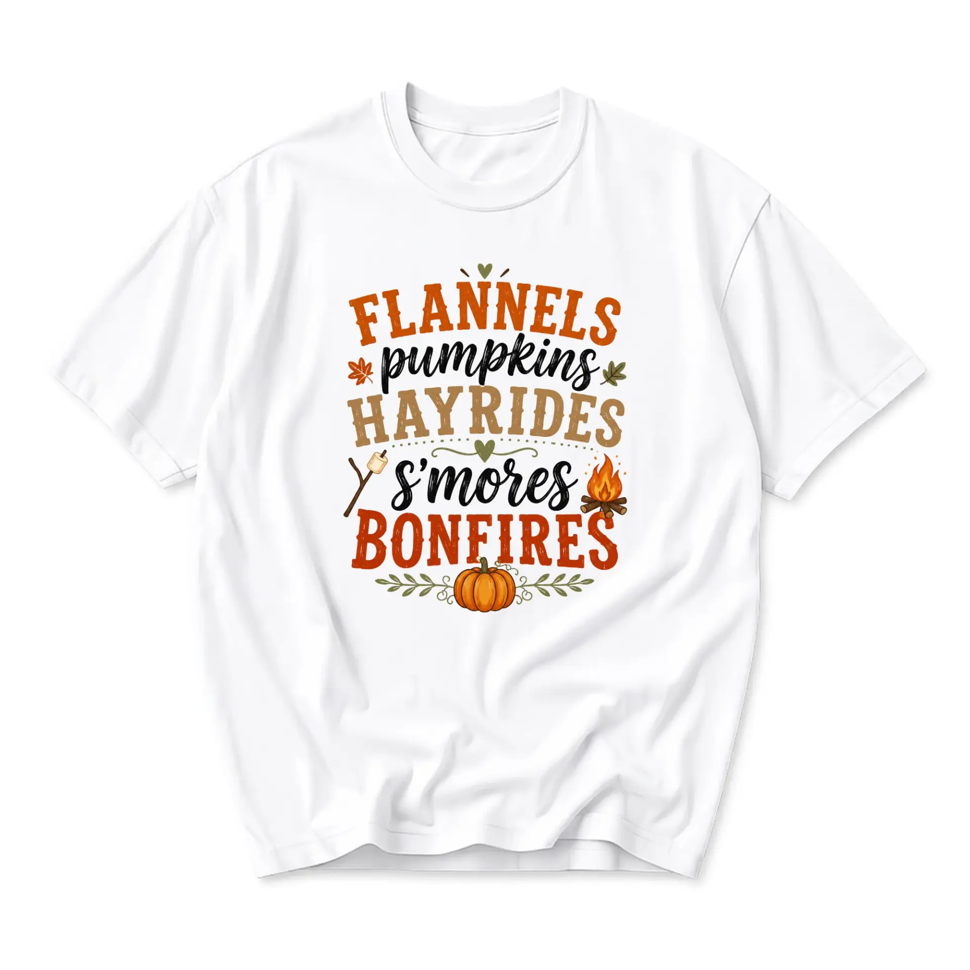 Graphic Tee Flannels Pumpkins Hayrides Fall Season Autumn Aesthetic Unisex Crew Neck Soft Cotton Casual Apparel