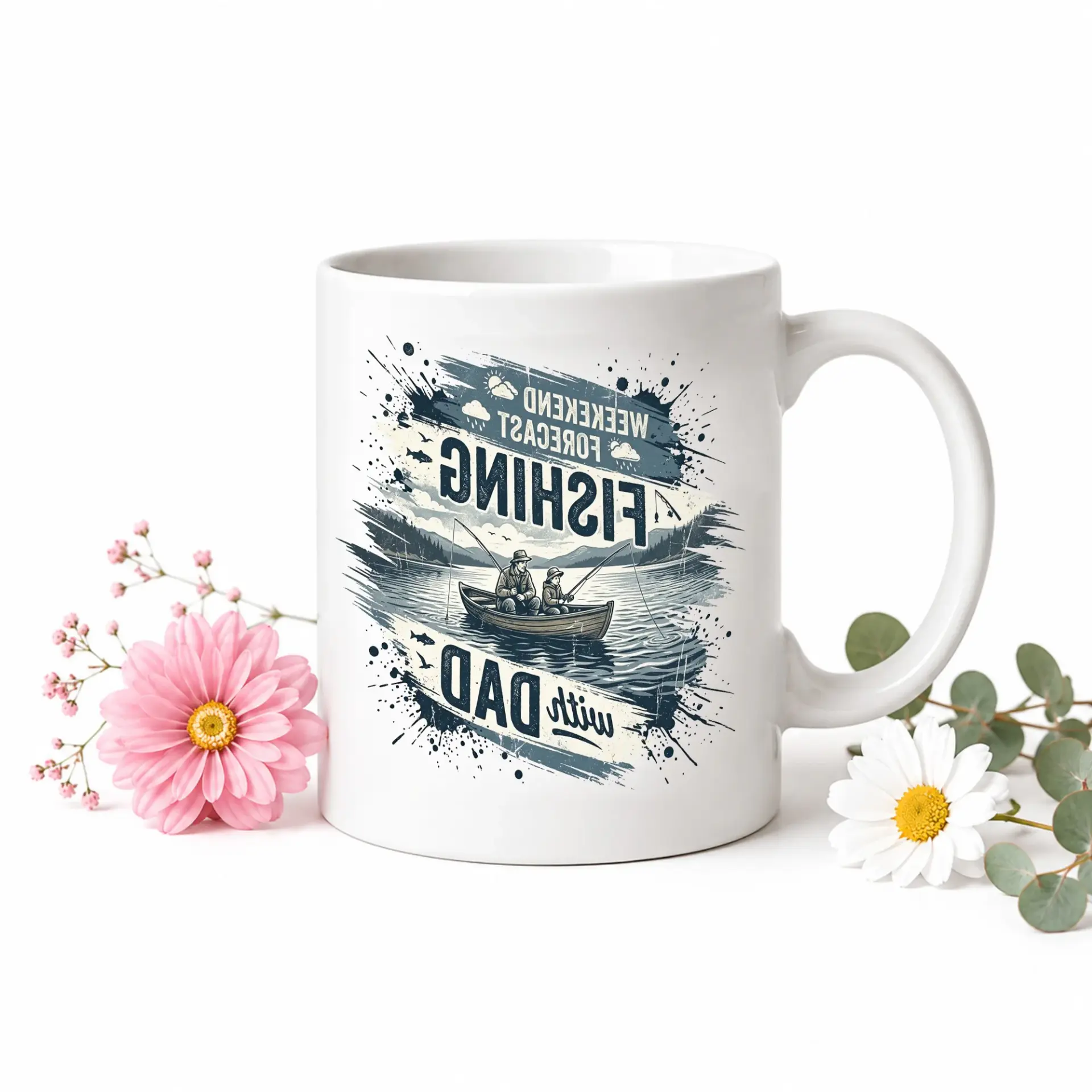 Outdoor Themed Fishing with Dad Ceramic Coffee Mug Featuring Style Illustration for Morning Beverage Enjoyment