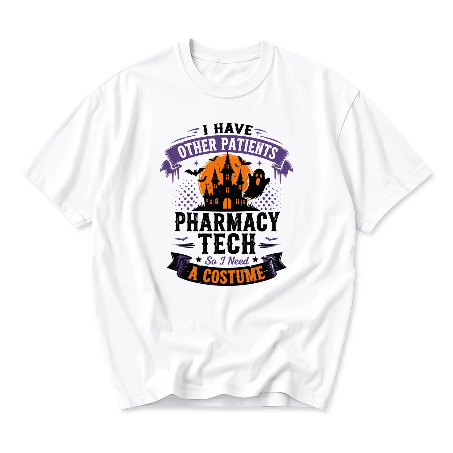 Funny Shirt Pharmacy Tech Halloween Graphic Tee Unisex Crew Neck Apparel for Casual Wear and Everyday Outfit Statements