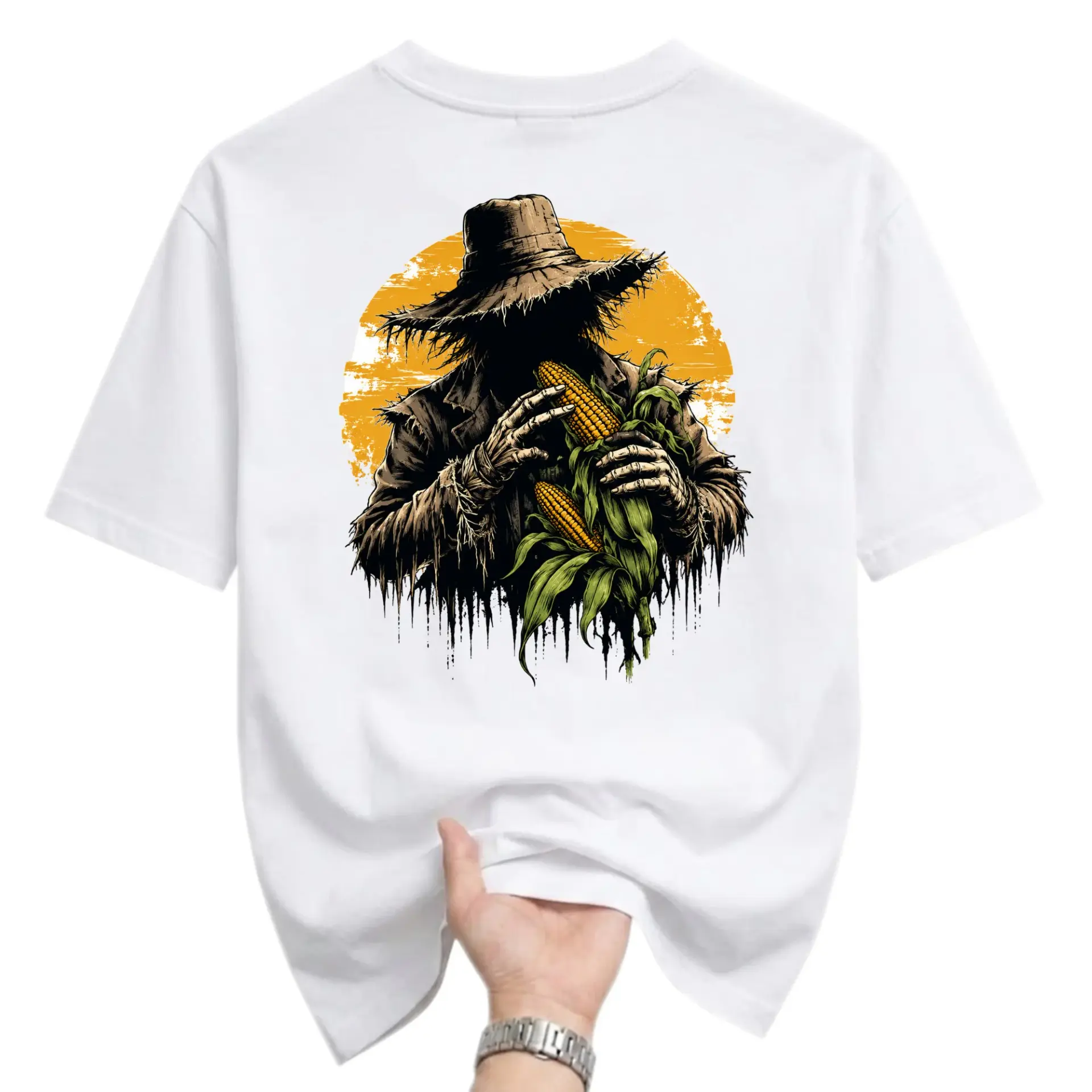 Graphic Tee Scarecrow Farming Illustration Unisex Cotton Crew Neck Short Sleeve Shirt for Casual Daily Wear