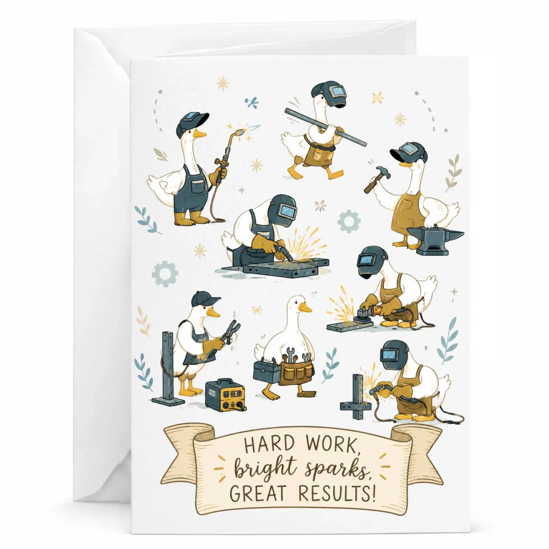 Funny Welder Greeting Card Whimsical Metalworker Design for Tradespeople and Professional