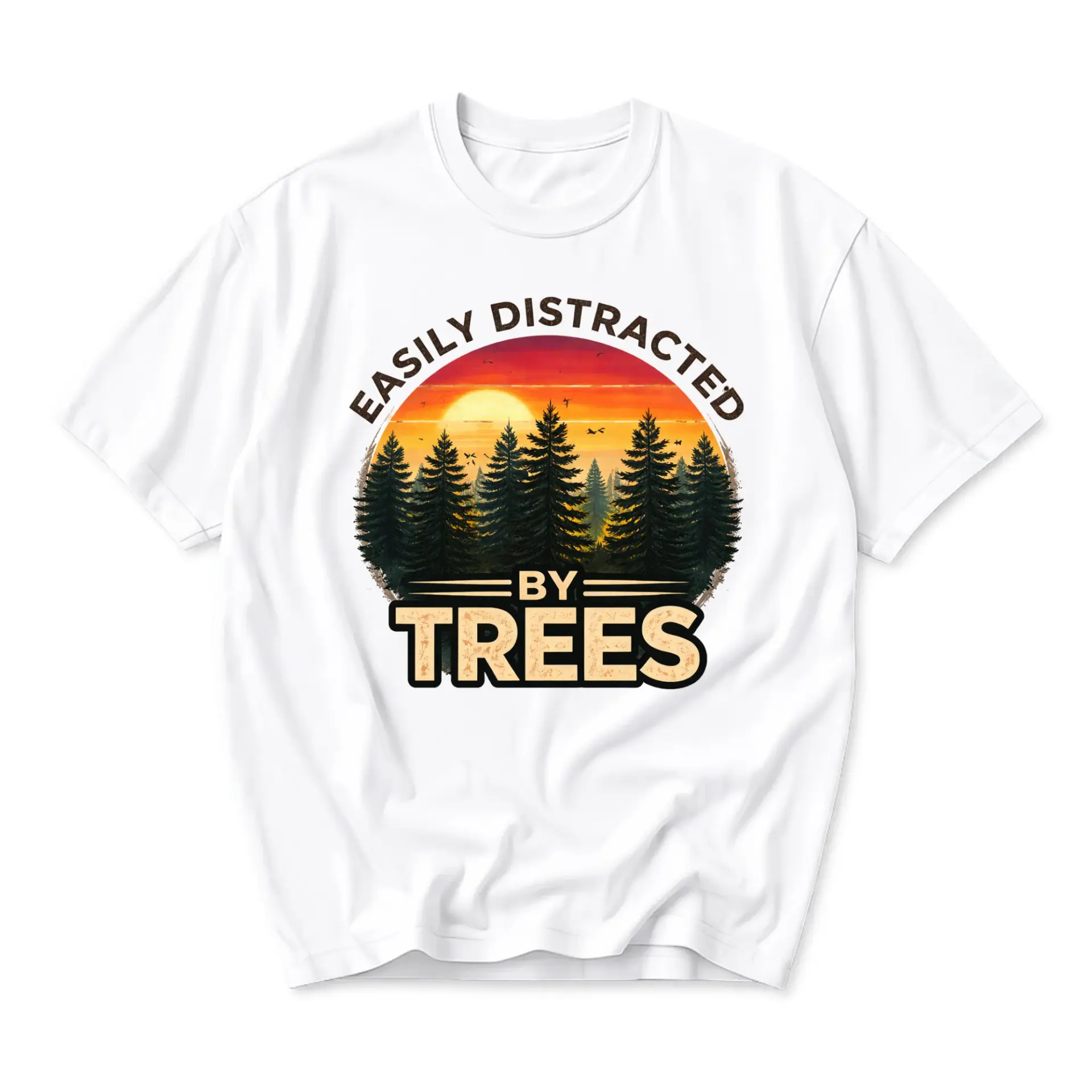Graphic Tee Easily Distracted by Trees Nature Lover Unisex Crew Neck Short Sleeve Soft Casual Cotton Blend T-Shirt