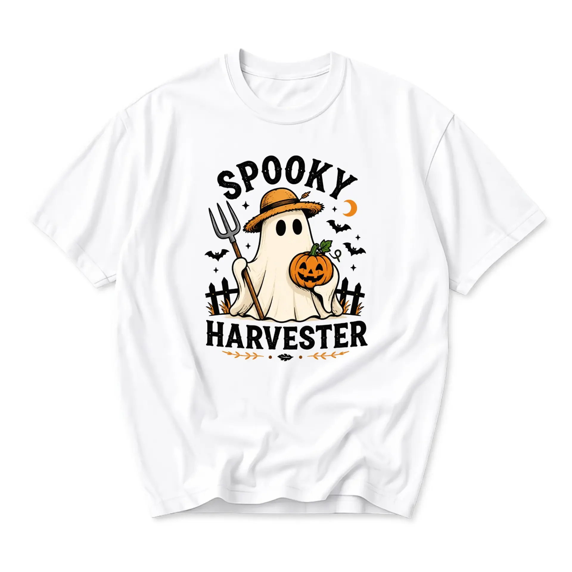Funny Shirt Spooky Harvester Ghost Graphic Tee Seasonal Casual Cotton Unisex Crew Neck Holiday Outfit Autumn Apparel