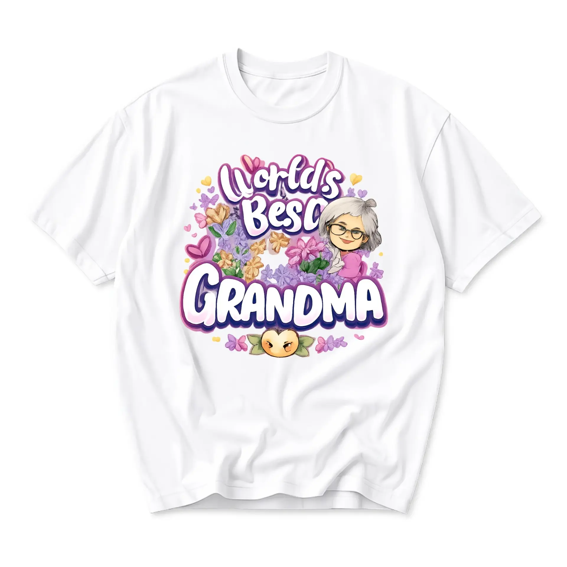 Graphic Tee World's Best Grandma Floral Illustration Unisex Crew Neck Soft