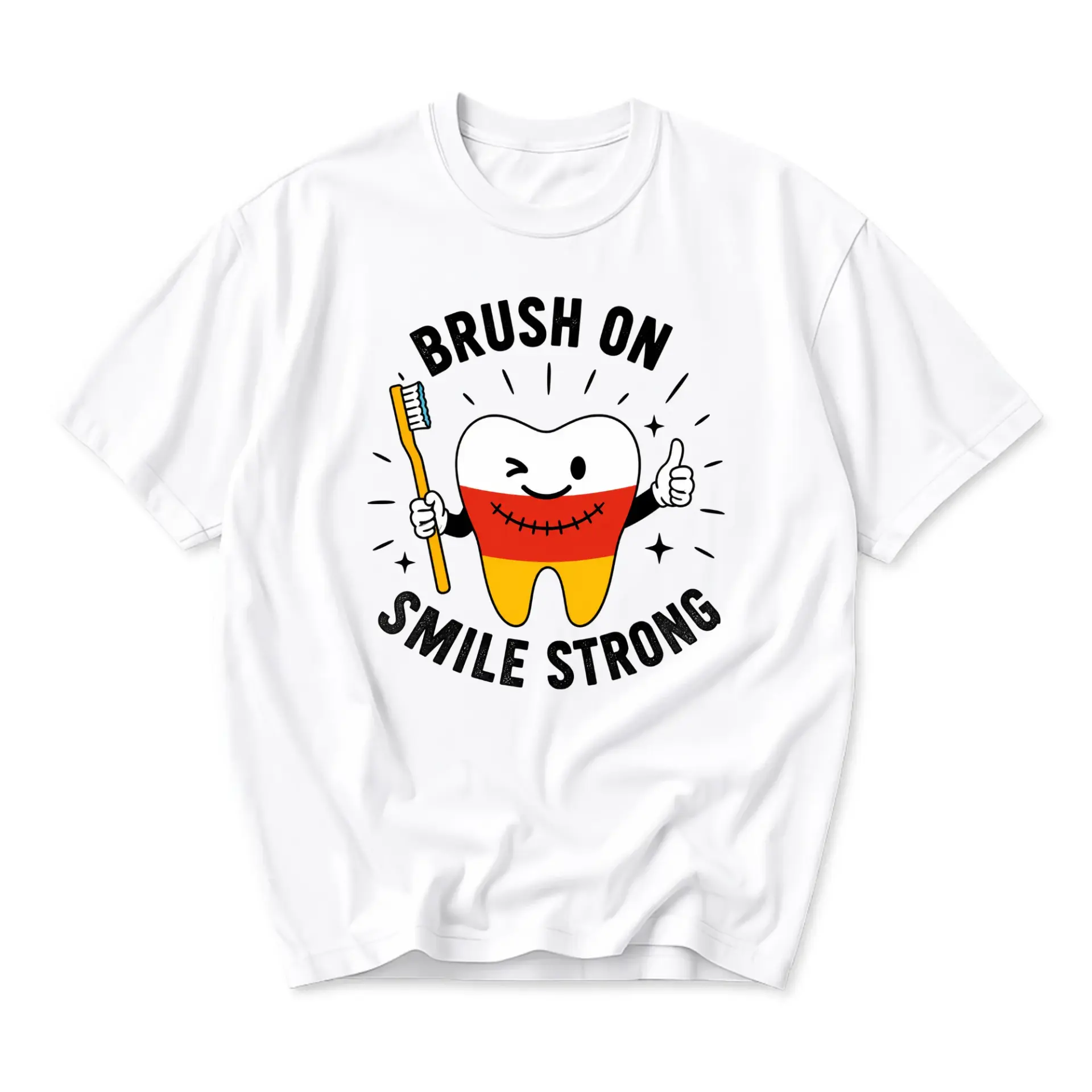 Funny Shirt Brush on Smile Strong Graphic Tee Unisex Crew Neck Short Sleeve Casual Cotton Blend Top Everyday Wear