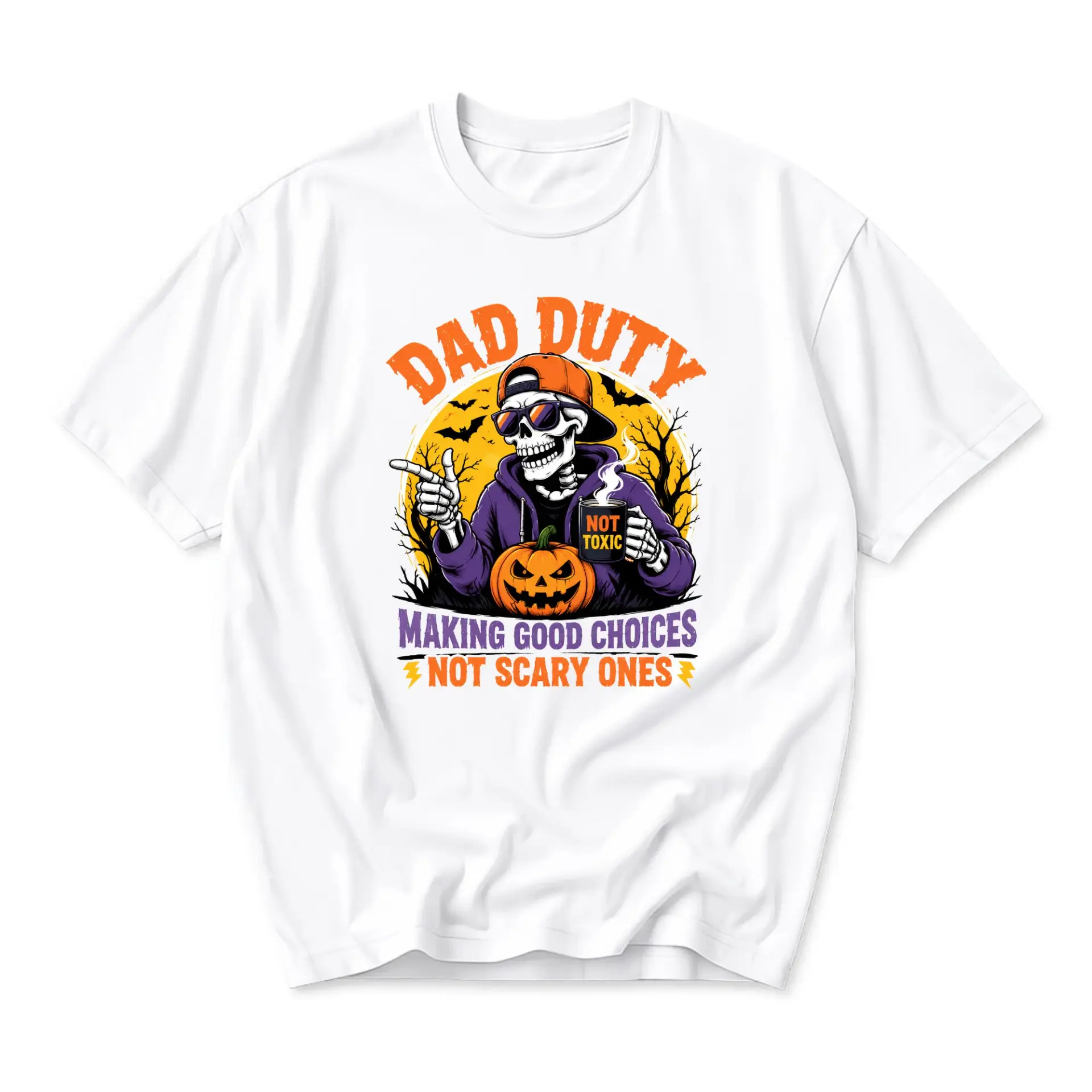 Funny Shirt Dad Duty Skeleton Graphic Tee Halloween Humor Short Sleeve Crew Neck Unisex Casual Top for Men and Women