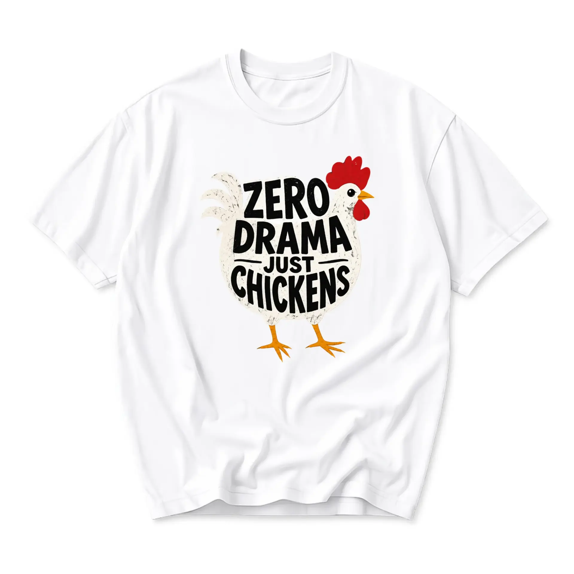 Funny Shirt Zero Drama Just Chickens Graphic Tee Unisex Casual Crew Neck Comfortable Cotton Blend Short Sleeve Top