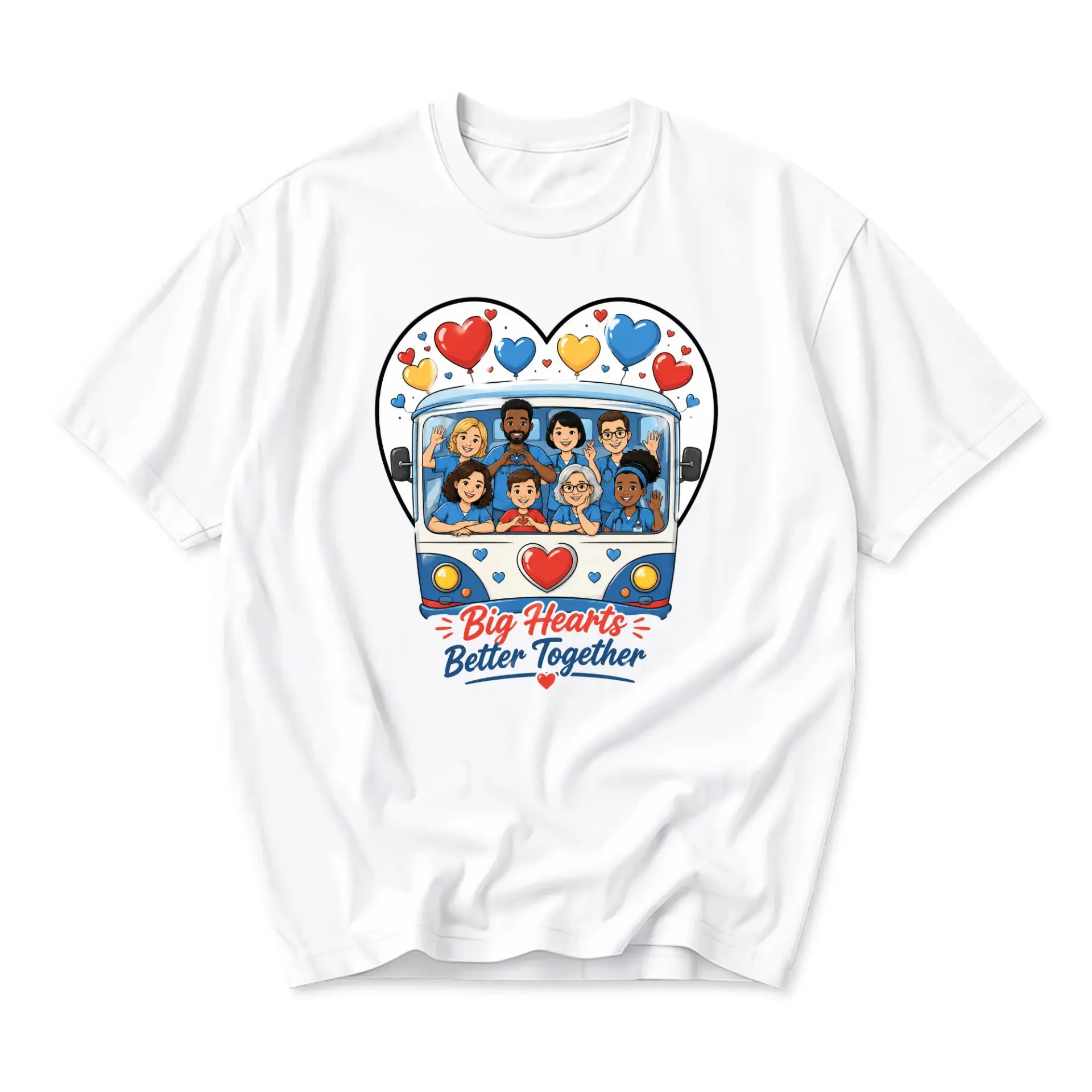 Graphic Tee Big Hearts Better Together Casual Unisex Crew Neck T-Shirt Short Sleeve Everyday Apparel for All Occasions