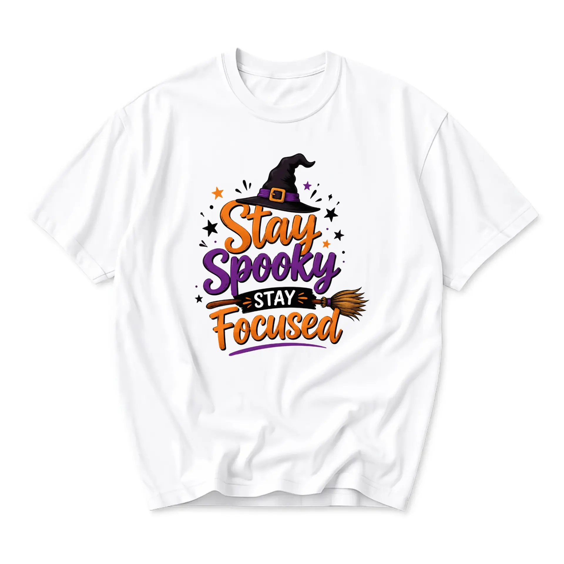 Funny Shirt Stay Spooky Stay Focused Graphic Tee Unisex Seasonal Holiday Casual Crew Neck Cotton Apparel for Autumn