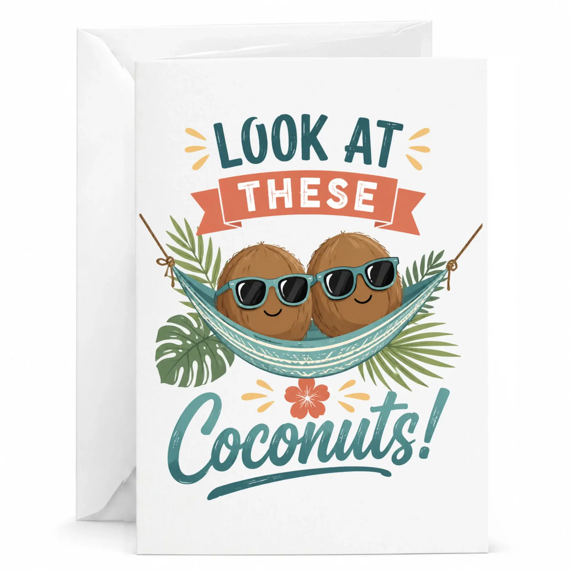 Funny Greeting Card with Two Coconuts in a Hammock Humorous Pun Design for Birthdays and Summer Celebrations