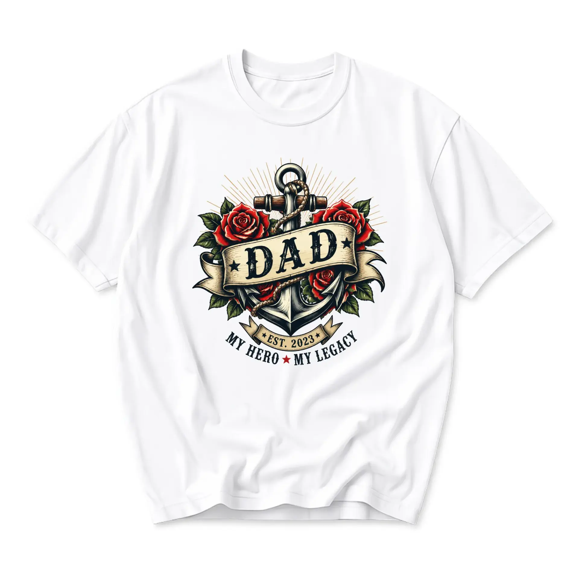 Graphic Tee Dad Anchor Rose Traditional Tattoo Style Print Casual Everyday Unisex Crew Neck Short Sleeve Shirt