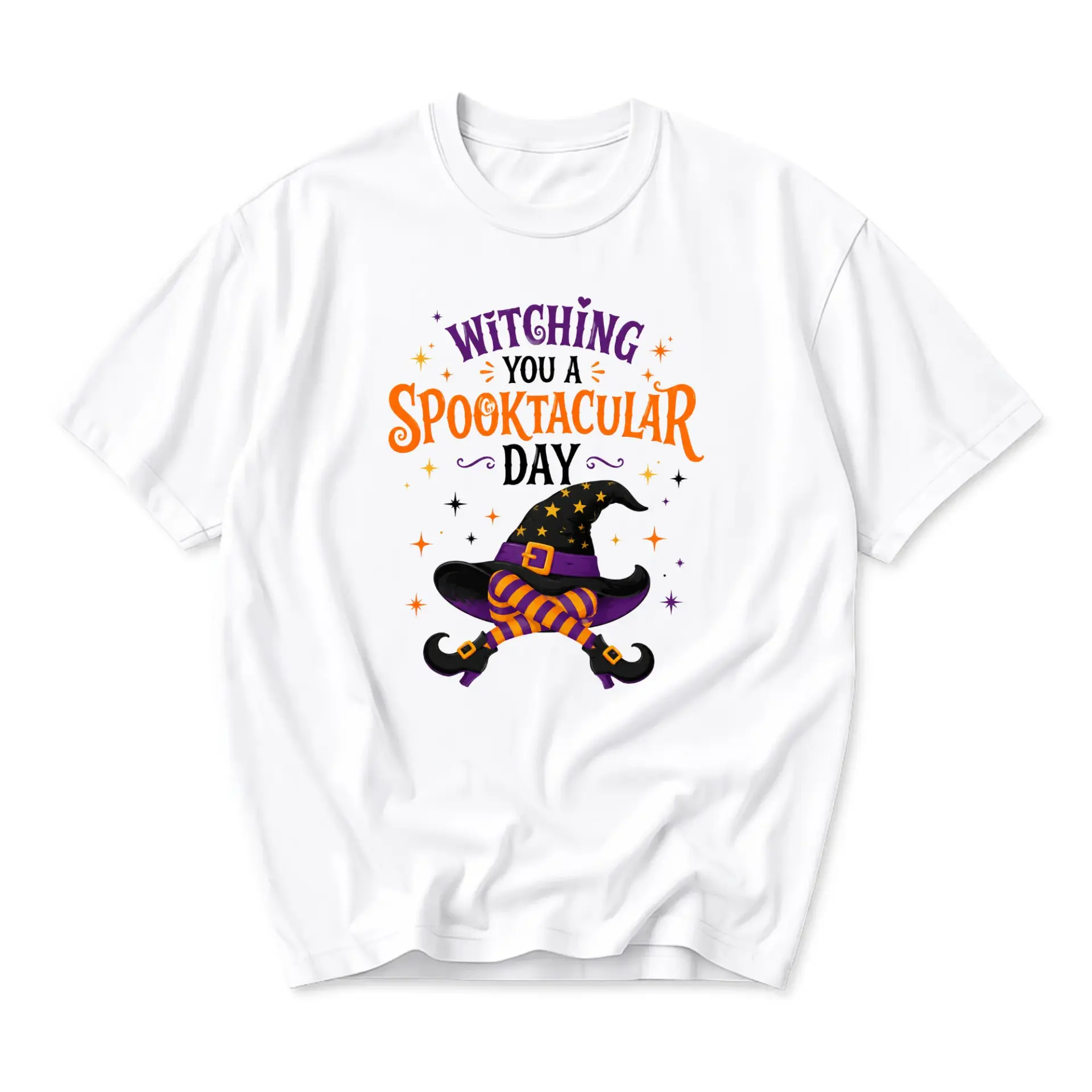 Funny Shirt Witching You a Spooktacular Day Graphic Tee Holiday Seasonal Casual Halloween Unisex Crew Neck Cotton Top