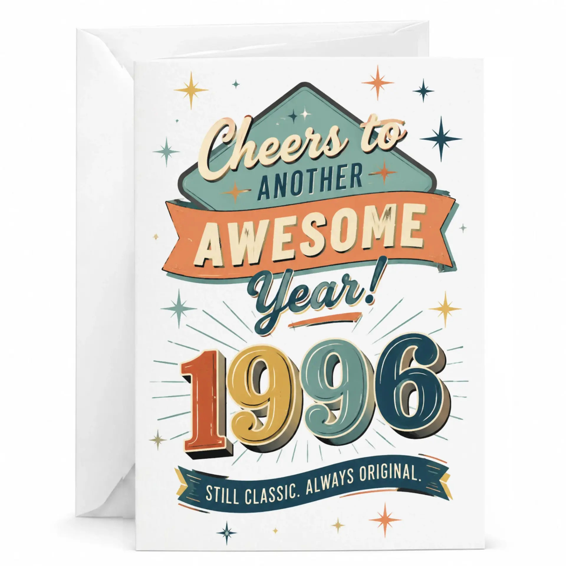 Birthday Card Cheers to Another Awesome Year 1996 Retro Vintage Style Greeting Card for Milestone Celebration