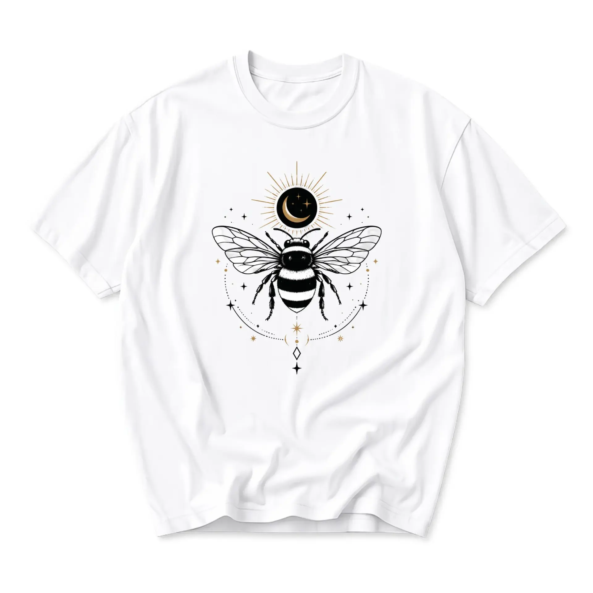 Graphic Tee Celestial Bee T-Shirt Unisex Crew Neck Cotton Casual Apparel for Everyday Outfit and Creative Expression