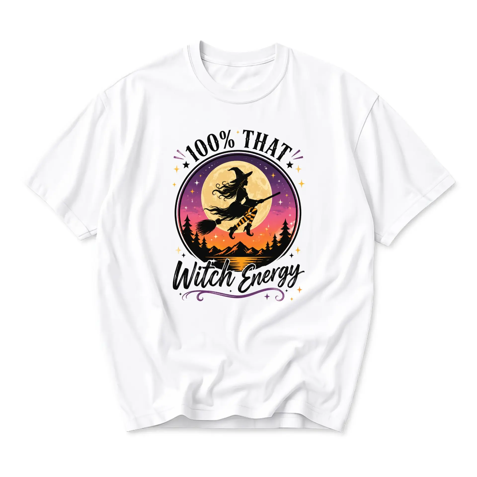 Funny Shirt 100 Percent That Witch Energy Graphic Tee Casual Unisex Crew Neck Short Sleeve Cotton Blend Apparel White