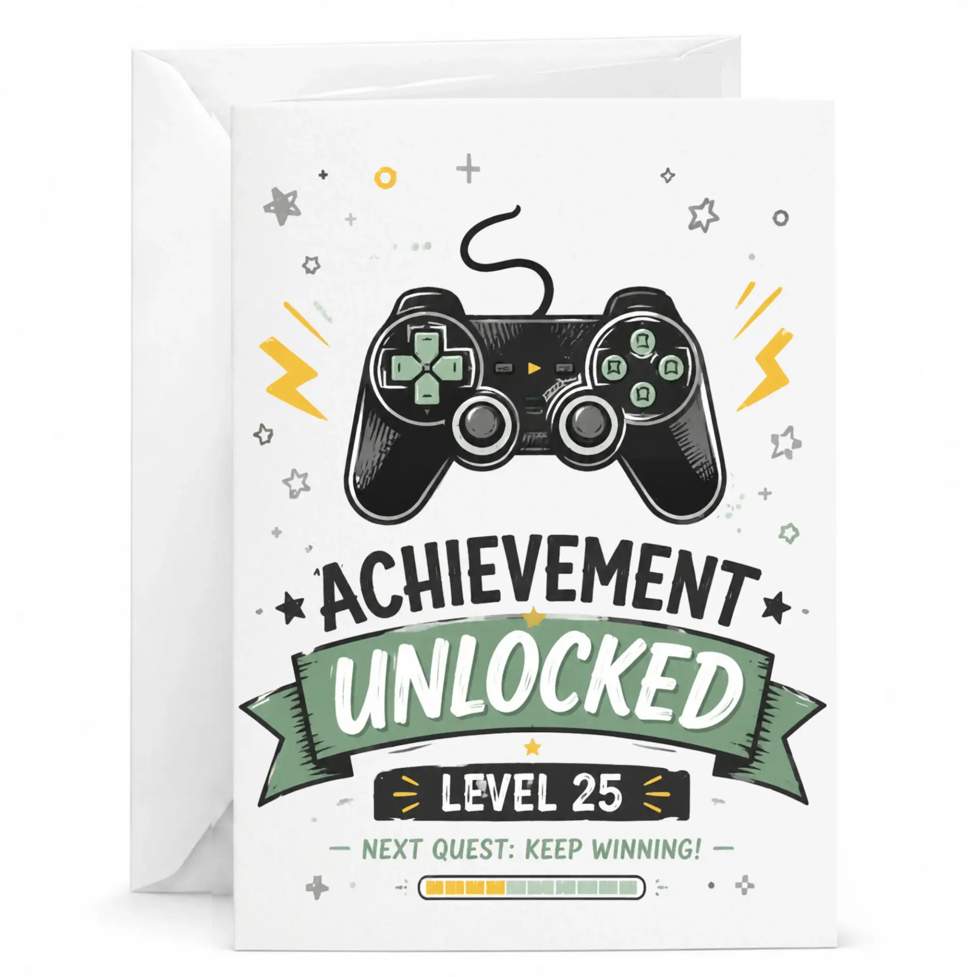 Funny Gaming Birthday Card Achievement Unlocked Level 25 Video Game Controller Greeting Card for Gamers