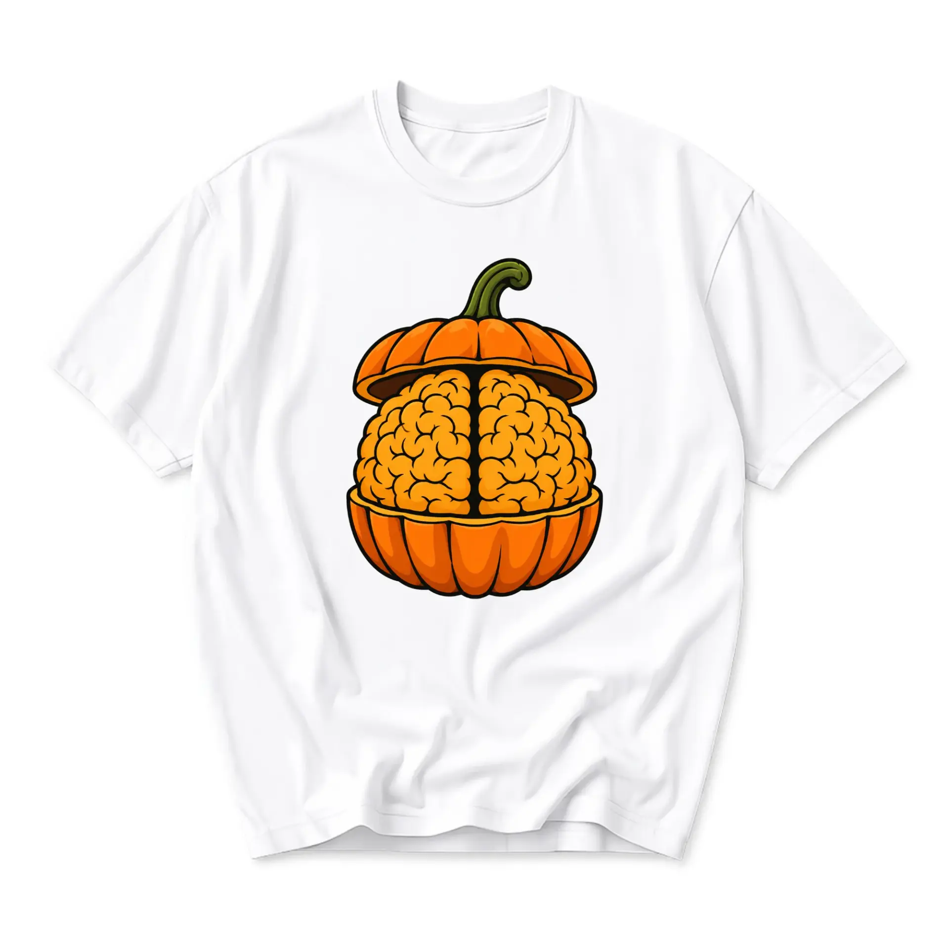 Graphic Tee Pumpkin Brain Unisex Crew Neck Shirt Seasonal Illustration Soft Cotton Blend Casual Wear Summer Outfit