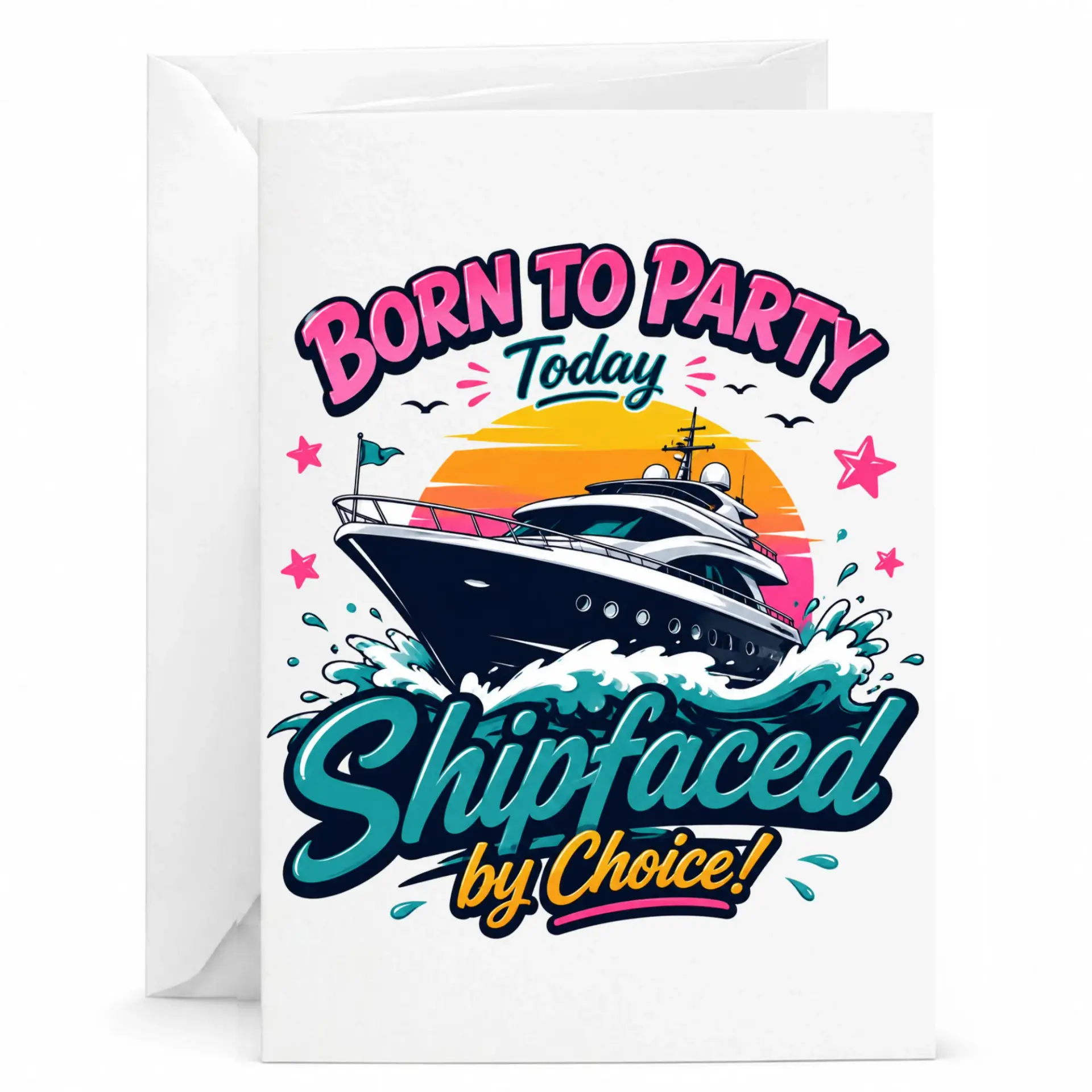 Funny Greeting Card Born to Party Shipfaced by Choice Yacht Design for Milestone Birthdays and Nautical Celebration