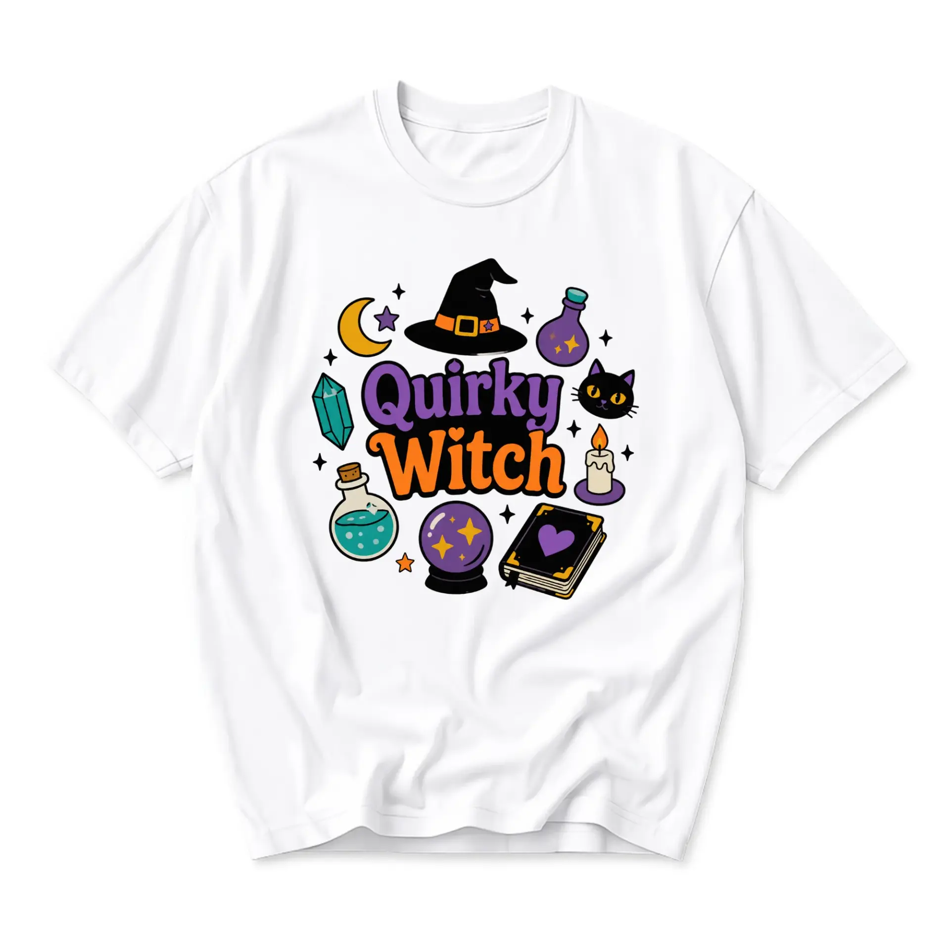 Funny Shirt Quirky Witch Graphic Printed Tee Casual Unisex Cotton Blend Crew Neck Short Sleeve Top for Daily Outfit