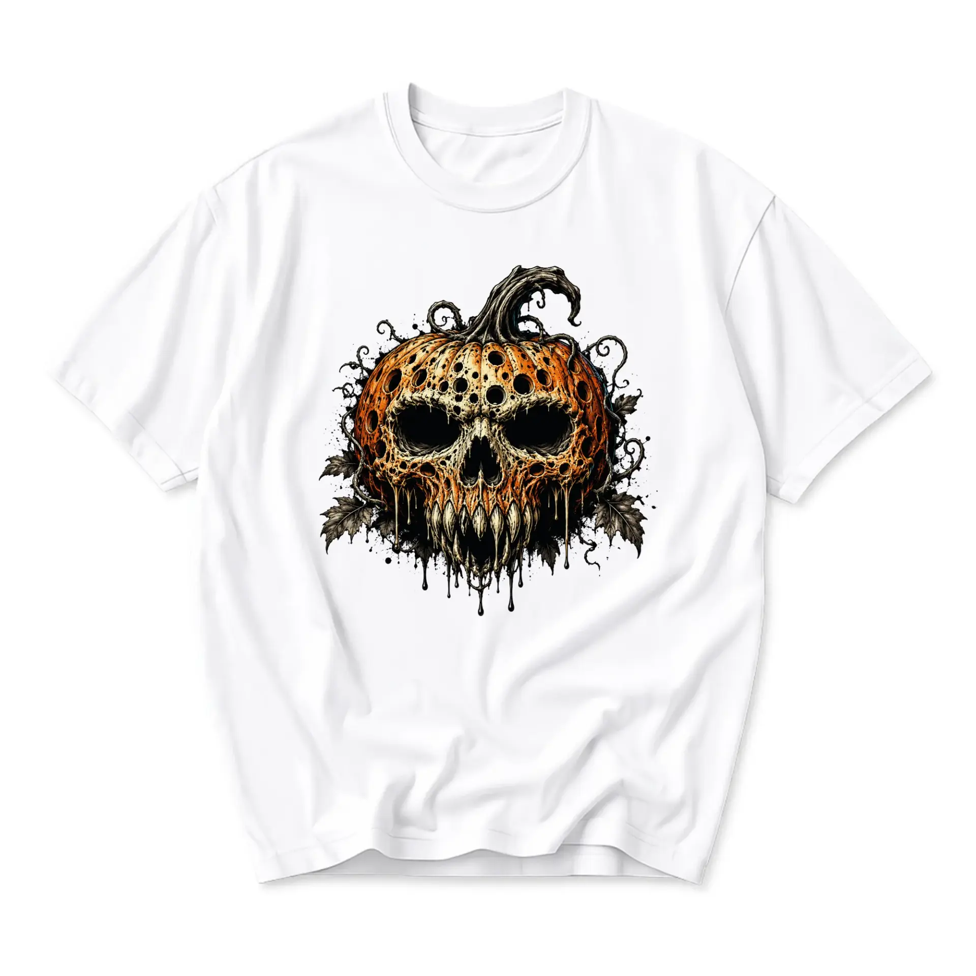 Graphic Tee Pumpkin Skull Design Unisex Casual Crew Neck T-Shirt Short Sleeve Cotton Blend Artistic Holiday Apparel