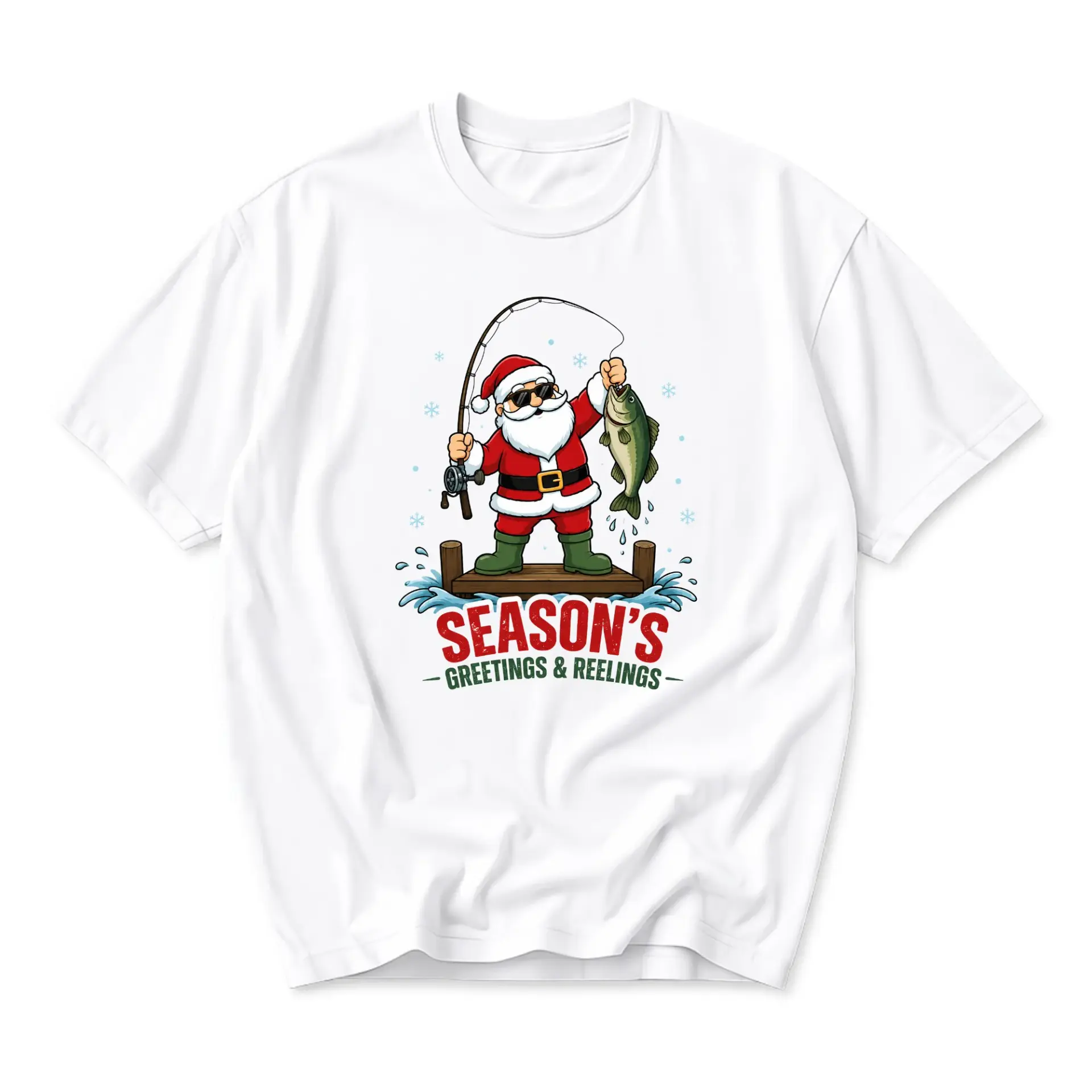 Funny Shirt Season's Greetings and Reelings Graphic Tee Unisex Crew Neck Apparel for Casual Holiday Outdoor Wear