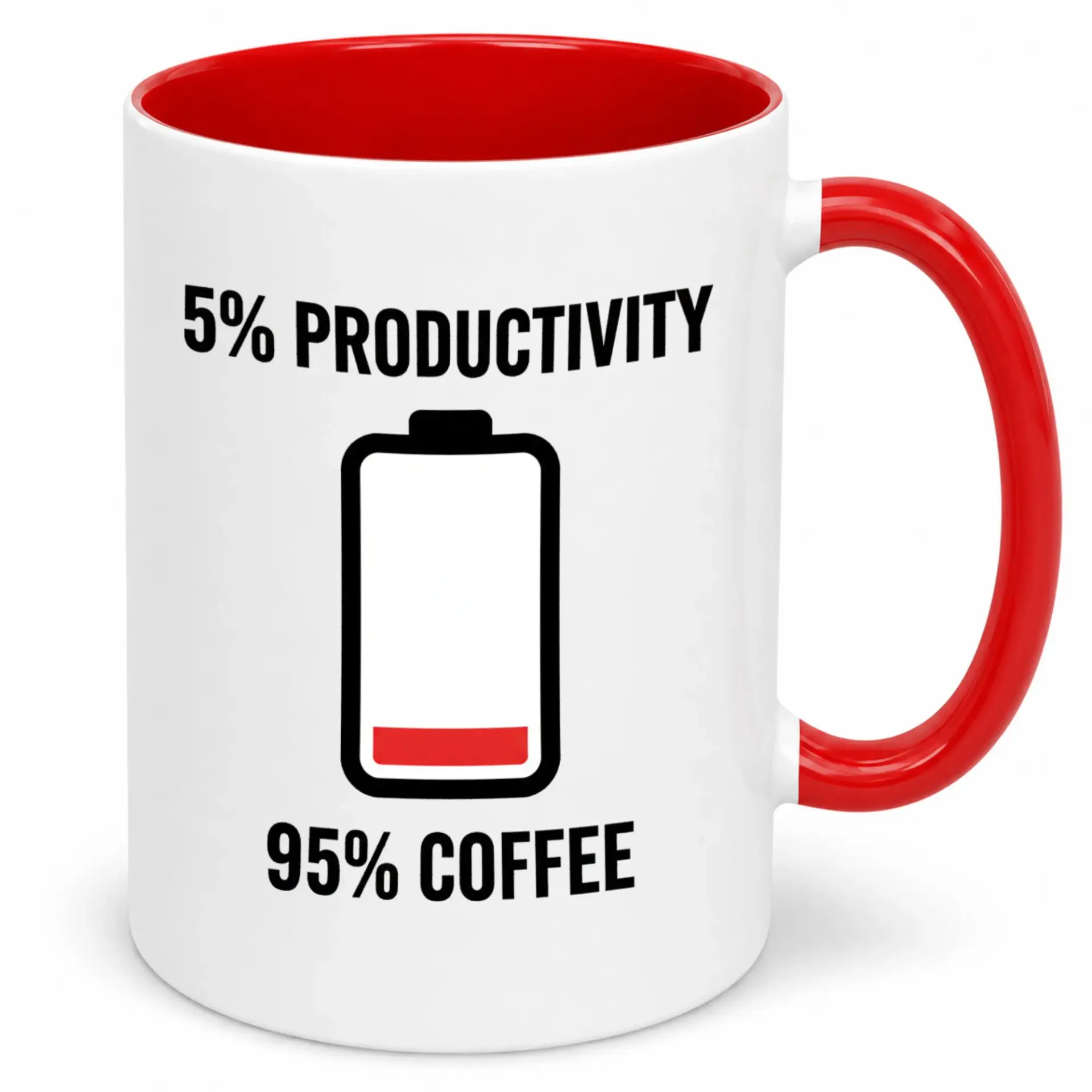 Funny Coffee Mug with 5 Productivity 95 Battery Design White Ceramic Novelty Cup for Office Workers Gift Idea