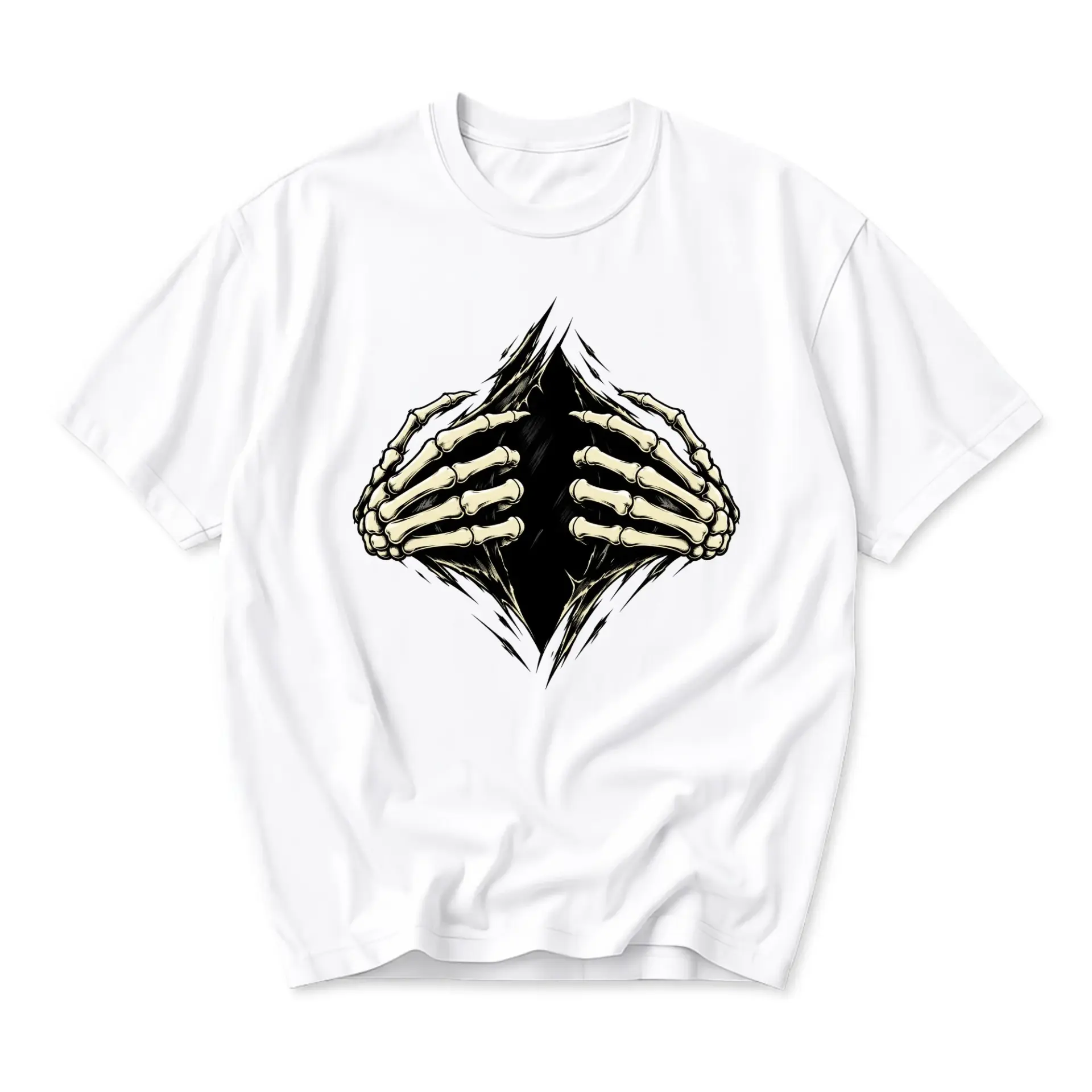 Graphic Tee Unisex Crew Neck T-Shirt Featuring Skeleton Hands Ripping Through Fabric Design Casual Everyday Top