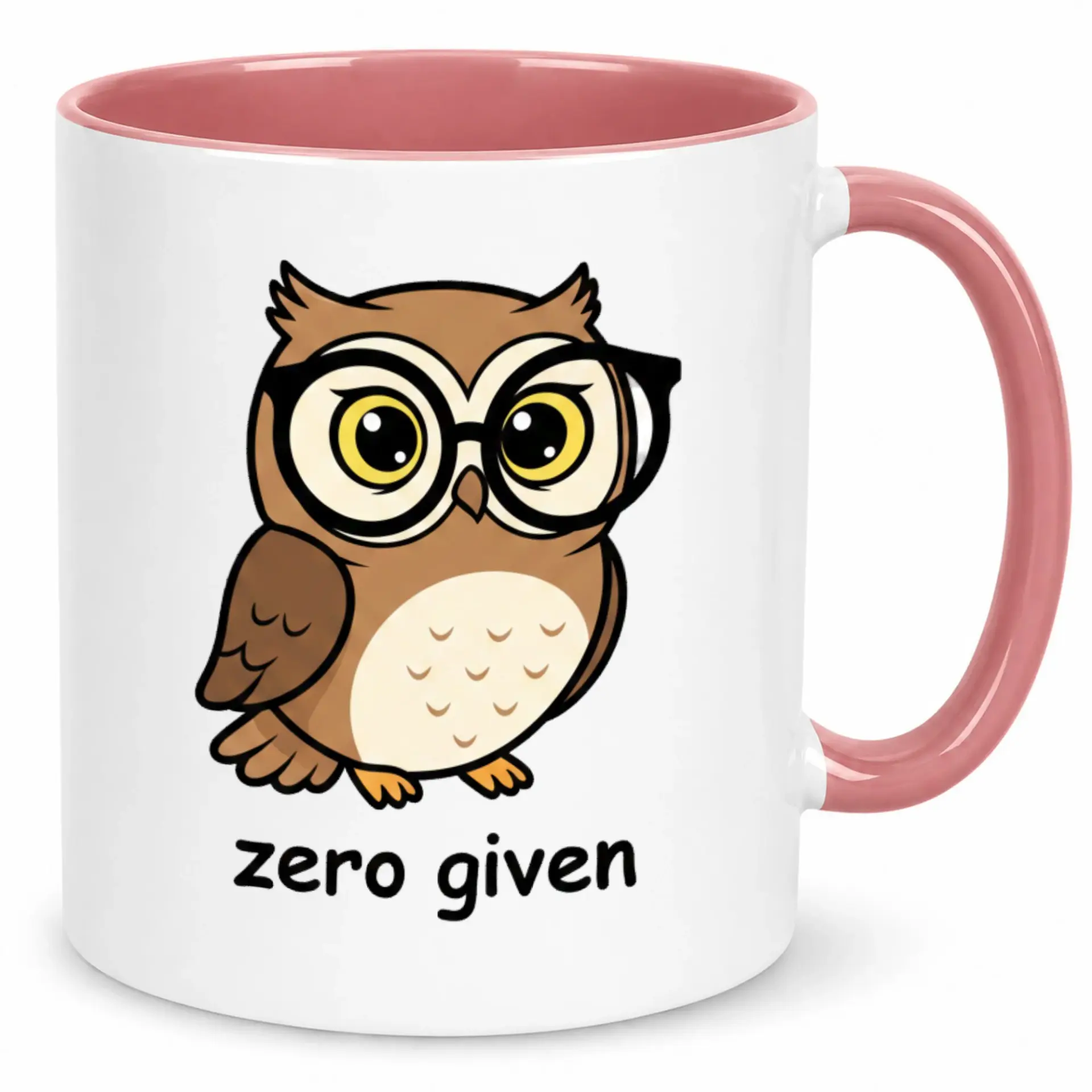 Funny Owl Coffee Mug with Glasses and Sarcastic 'zero ' Print Unique Ceramic Cup for Morning Beverages 11 Oz or 15 Oz