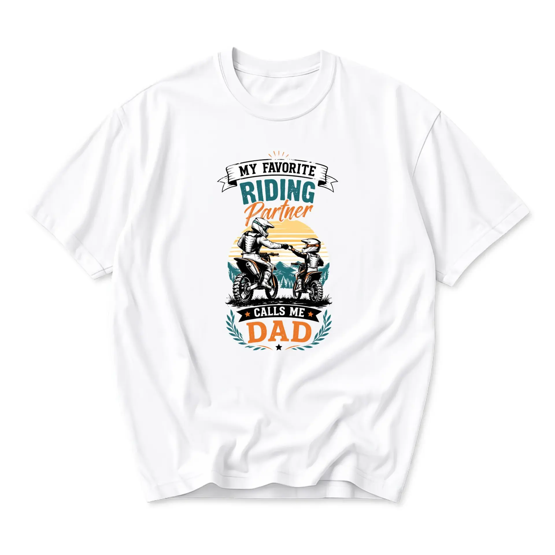 Funny Shirt My Favorite Riding Partner Calls Me Dad Graphic Tee Unisex Crew Neck Casual Cotton Blend Sporty Top