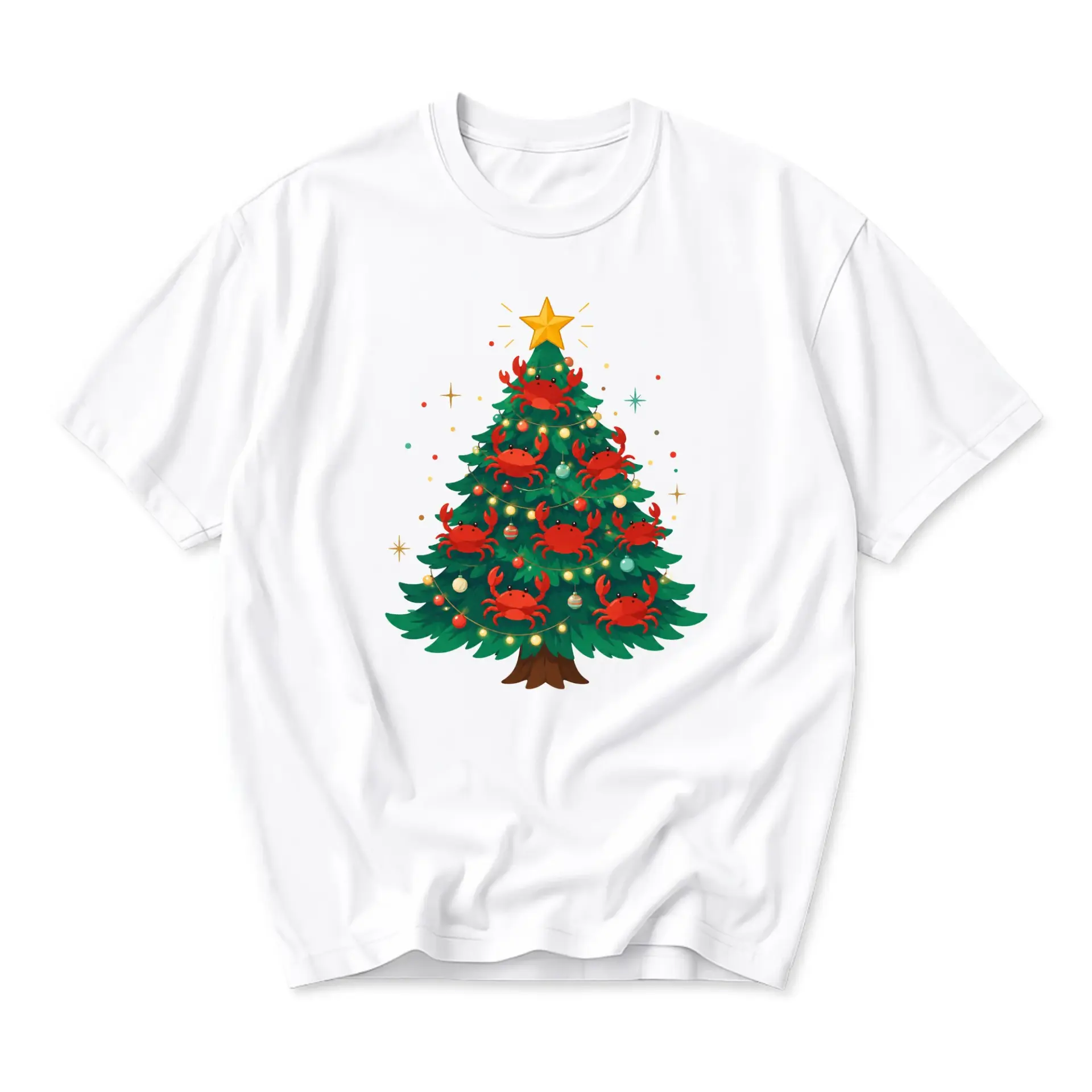 Graphic Tee Unisex Christmas Tree Decorated with Red Crabs Holiday