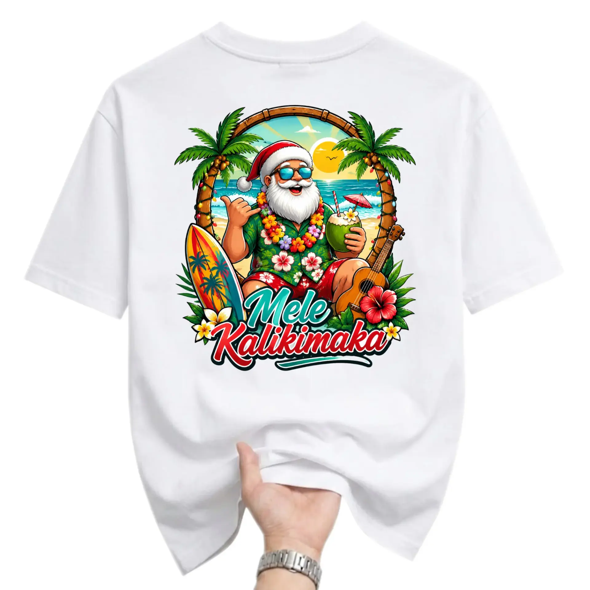 Graphic Tee Tropical Christmas Shirt for Men and Women Humorous Holiday Santa Island Apparel White Cotton