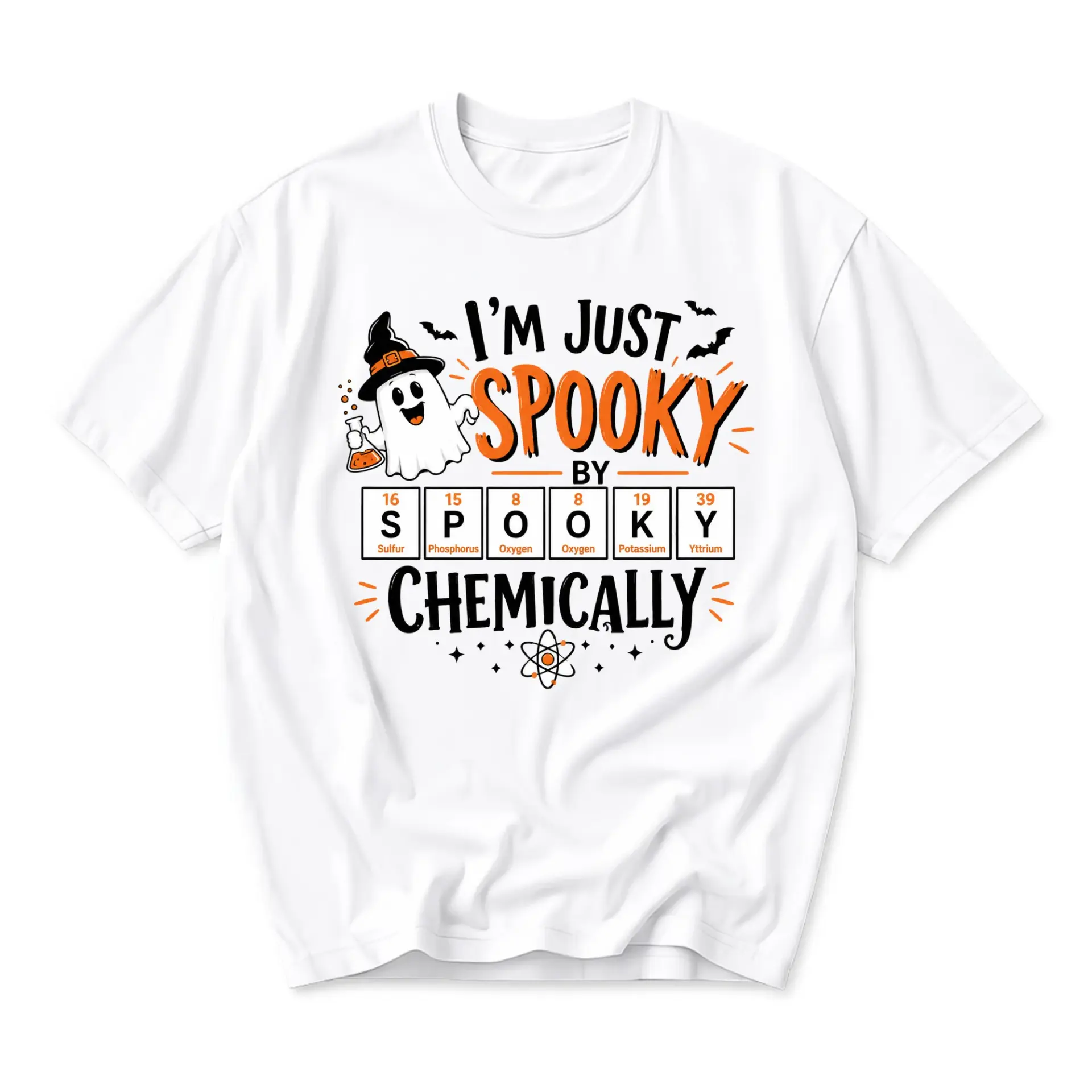Funny Shirt I Am Just Spooky by Chemically Science Ghost Halloween Graphic Printed Unisex Crew Neck Casual Cotton Tee