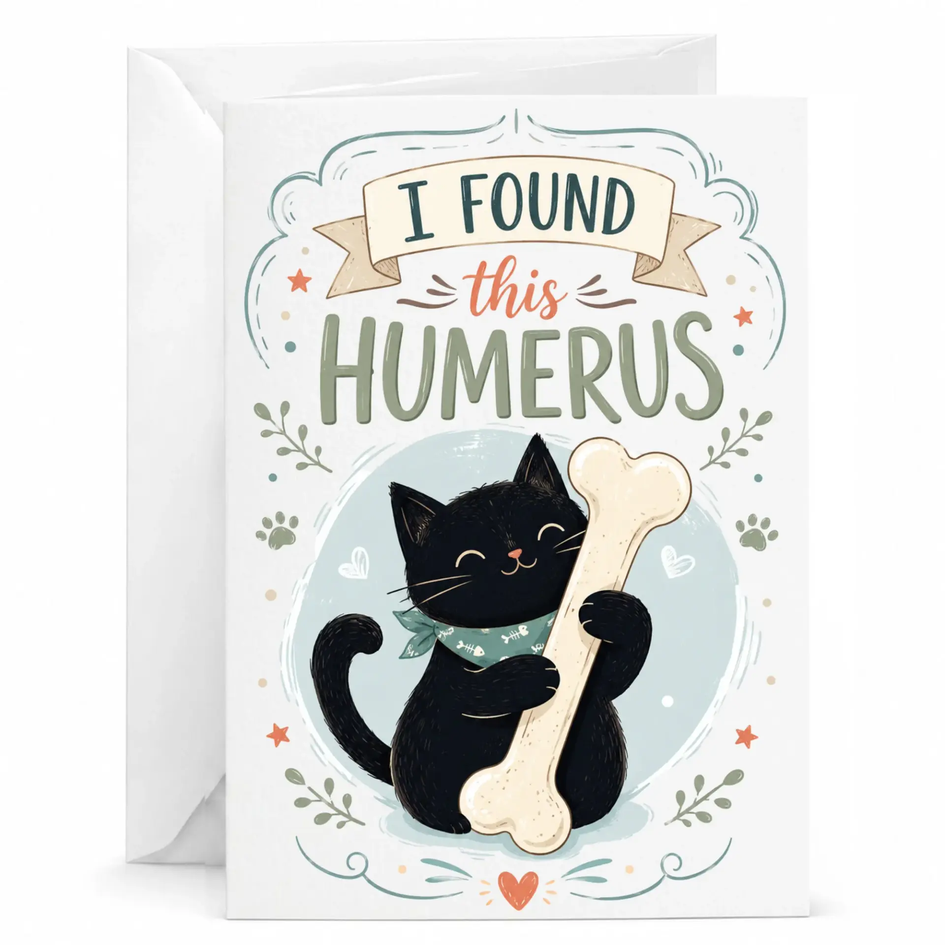 Funny Cat Greeting Card I This Humerus Pun Illustration for Birthday and Encouragement Note