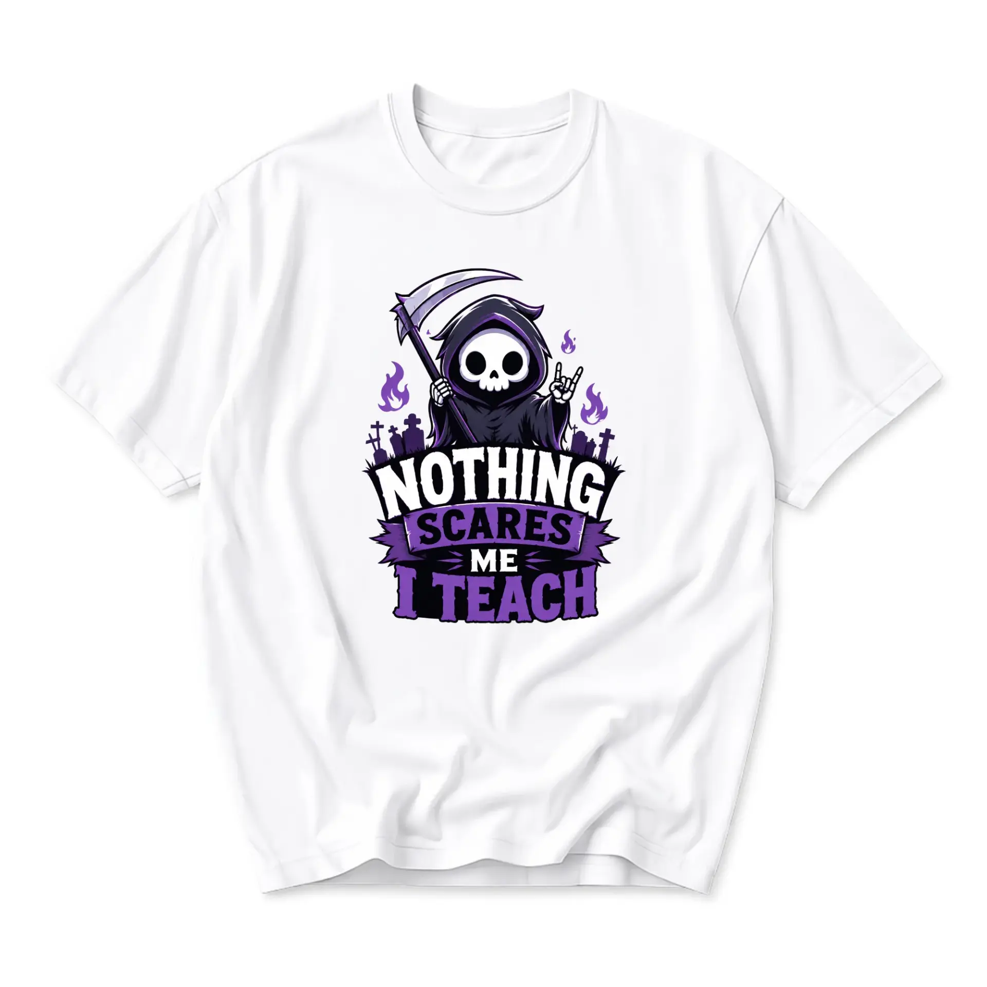 Funny Shirt Nothing Scares Me I Teach Graphic Tee Unisex Casual Crew Neck Apparel for Teachers and Educators