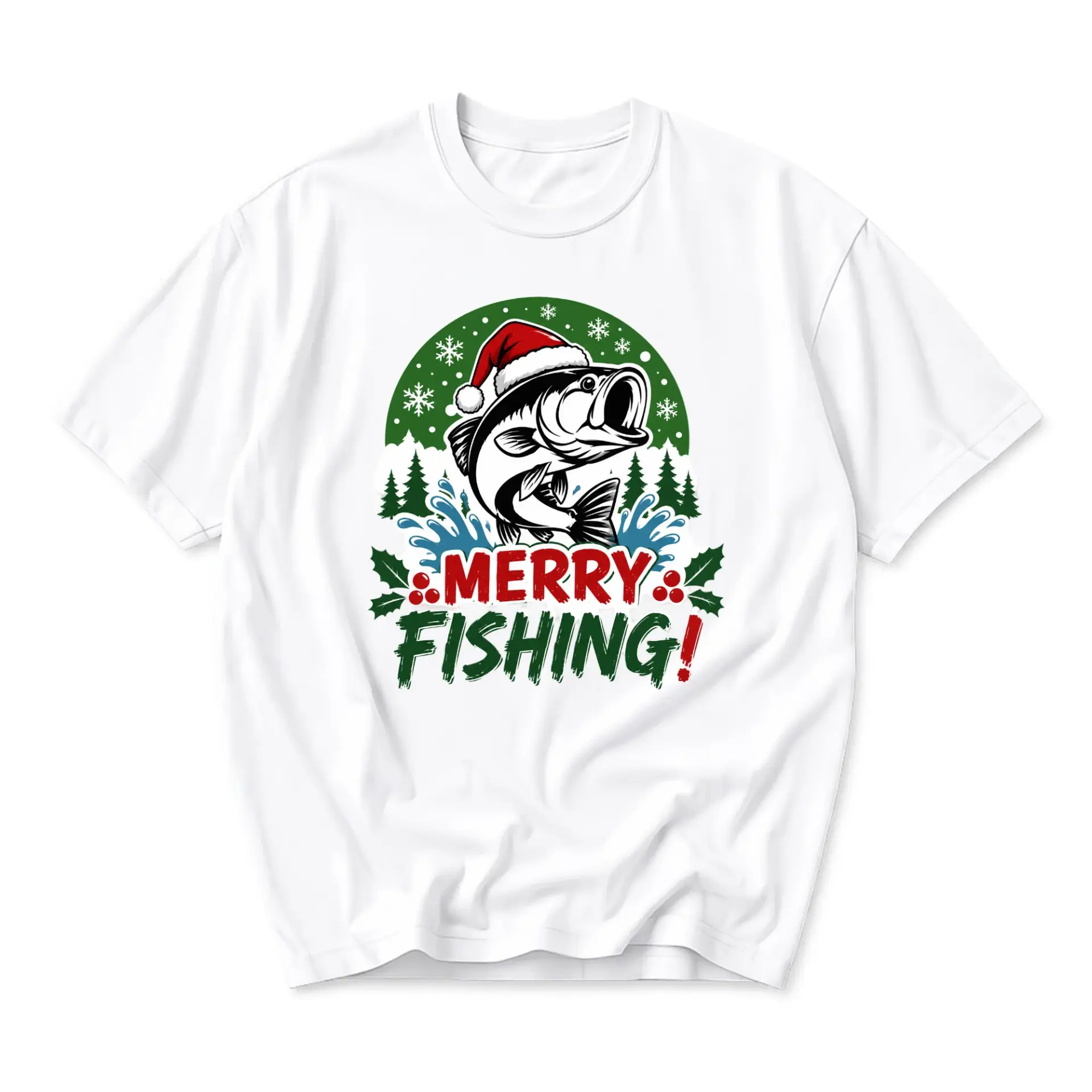Funny Shirt Merry Fishing Graphic Tee Unisex Holiday Fish Lover Gift Soft