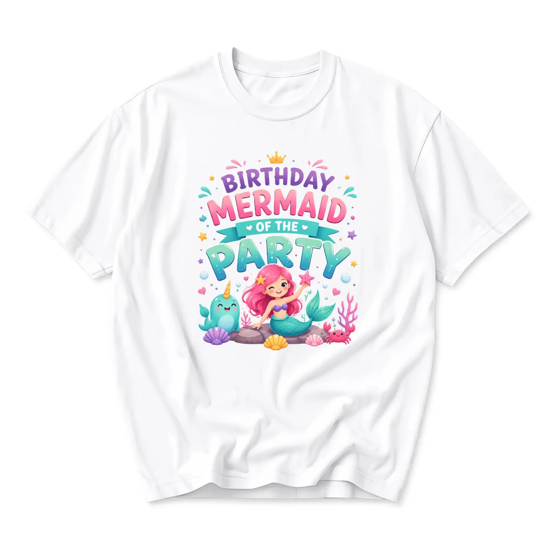 Graphic Tee Birthday Mermaid of the Party Unisex Crew Neck Shirt Casual