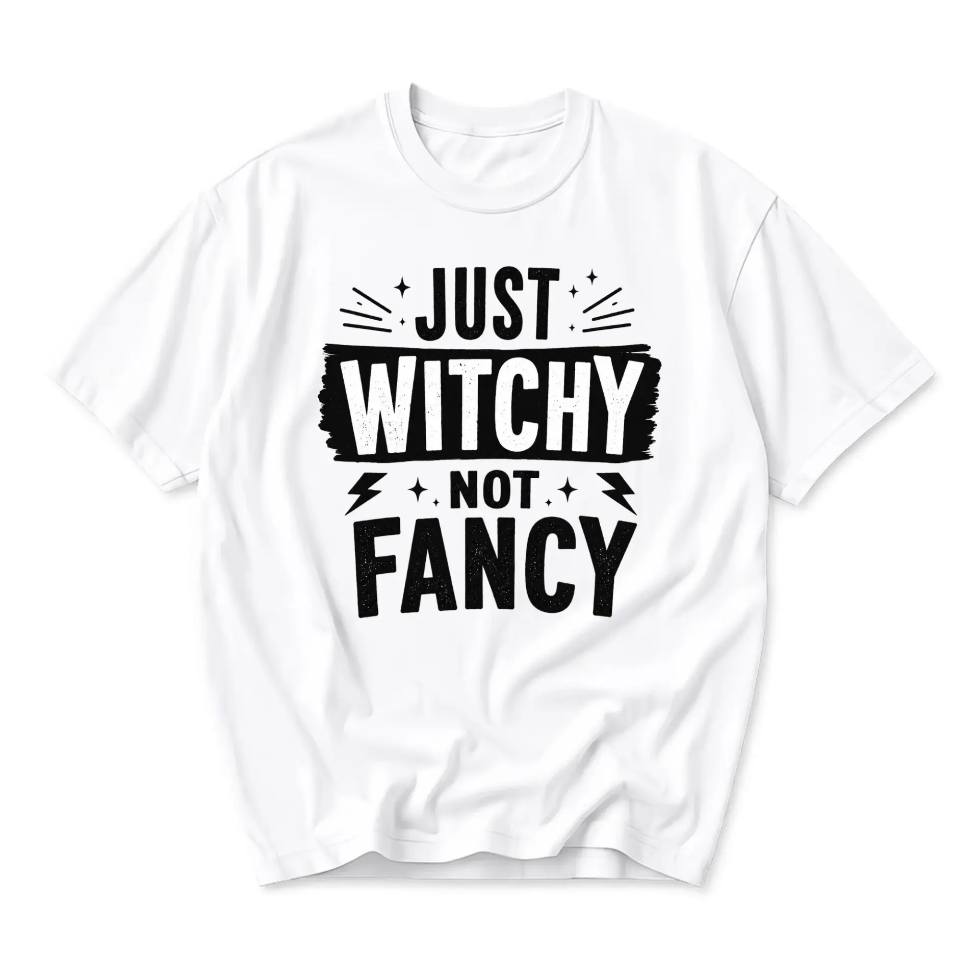 Funny Shirt Just Witchy Not Fancy Graphic Tee Casual Unisex Crew Neck Cotton Blend Soft Breathable Everyday Outfit Top