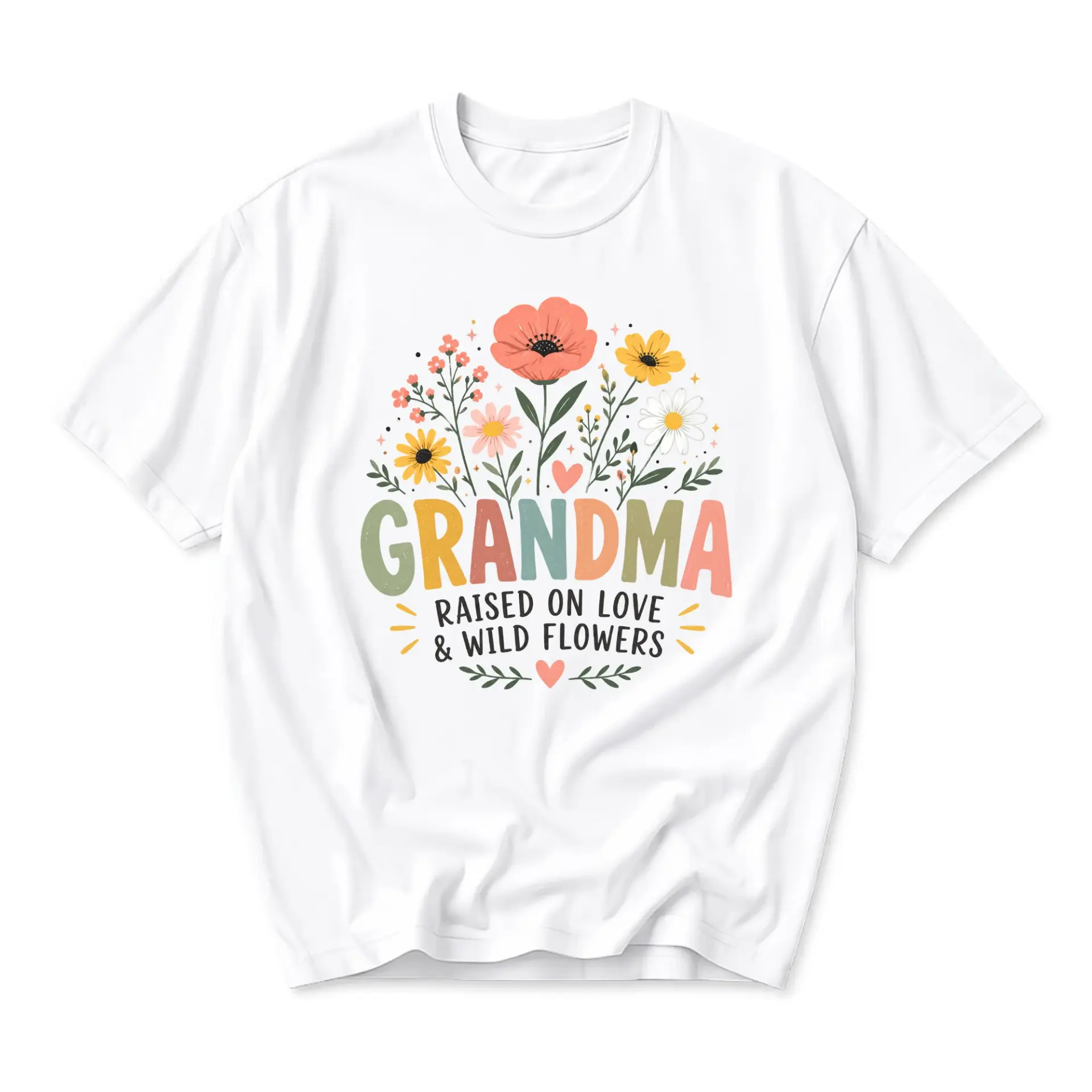 T-shirt Graphic Tee Grandma Raised on Love and Floral Illustration Short