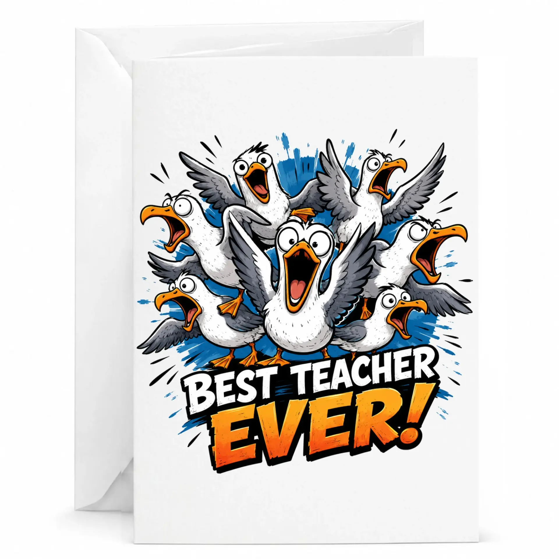 Funny Best Teacher Ever Greeting Card with Envelope Humorous Cartoon Bird Appreciation for Educators
