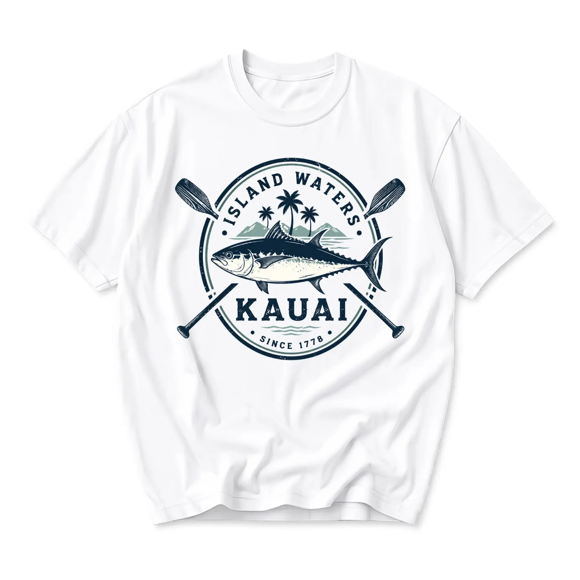Graphic Tee Island Waters Kauai Fishing Design Unisex Crew Neck Short