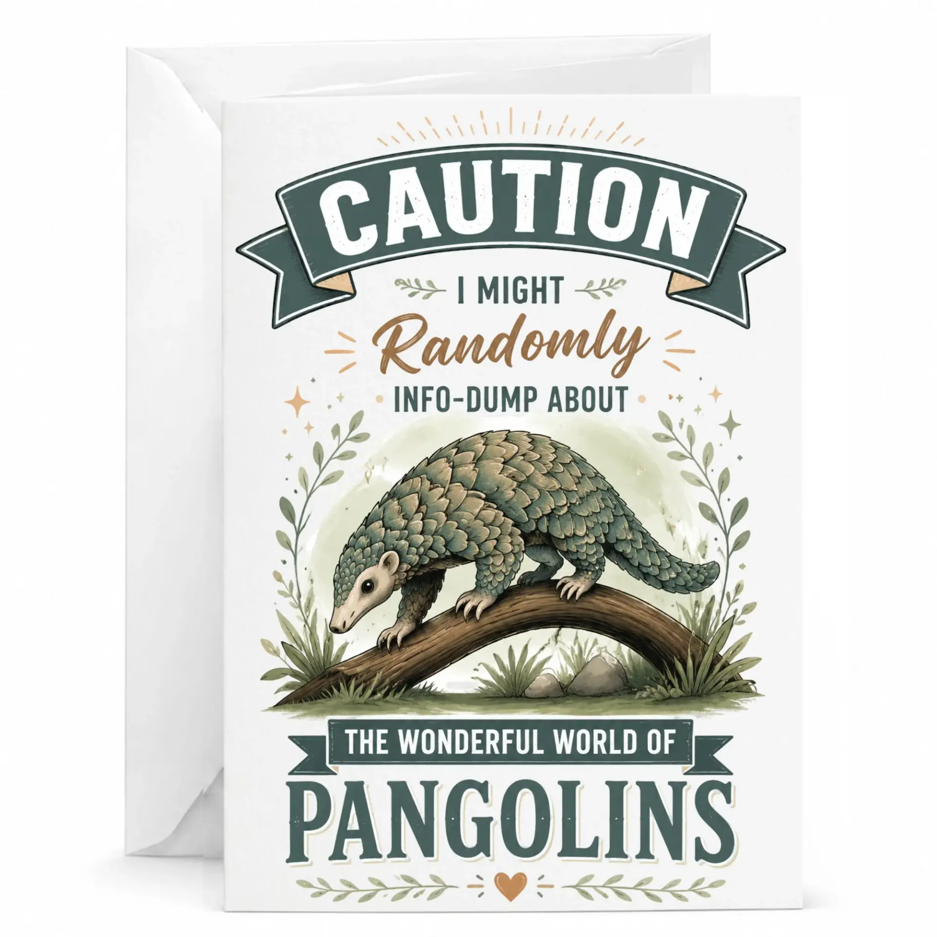 Funny Pangolin Greeting Card, Cute Animal Lover Birthday Card, Info Dump Wildlife Enthusiast Note for Friends and Family