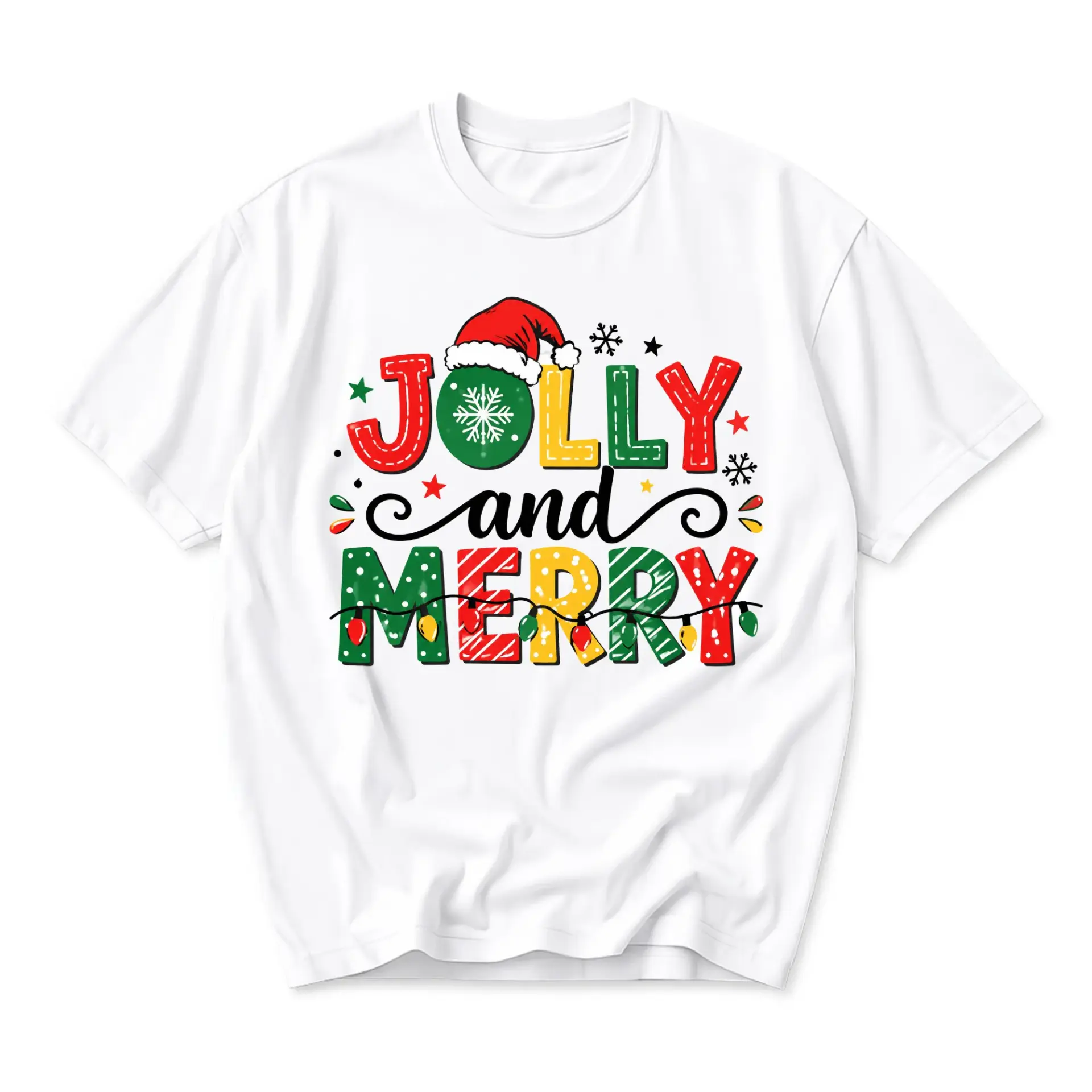 T-shirt Jolly and Merry Christmas Graphic Print Unisex Cotton Crew Neck Everyday Casual Holiday Season Apparel Top
