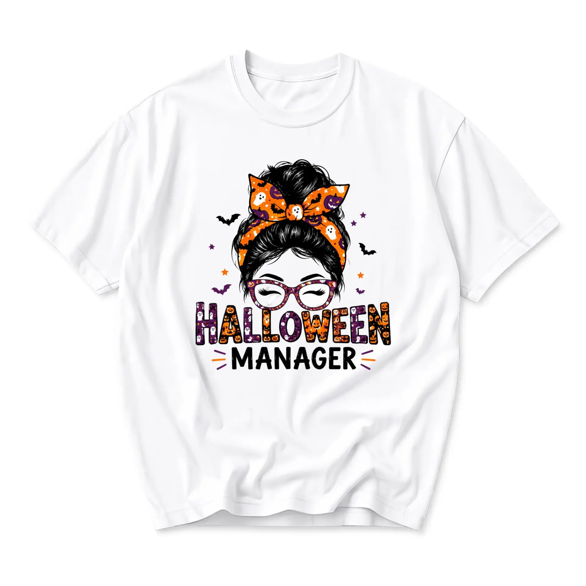 Graphic Tee Halloween Manager Shirt Funny Fall Season Holiday Top for Women Casual Graphic Print Autumn Clothing White