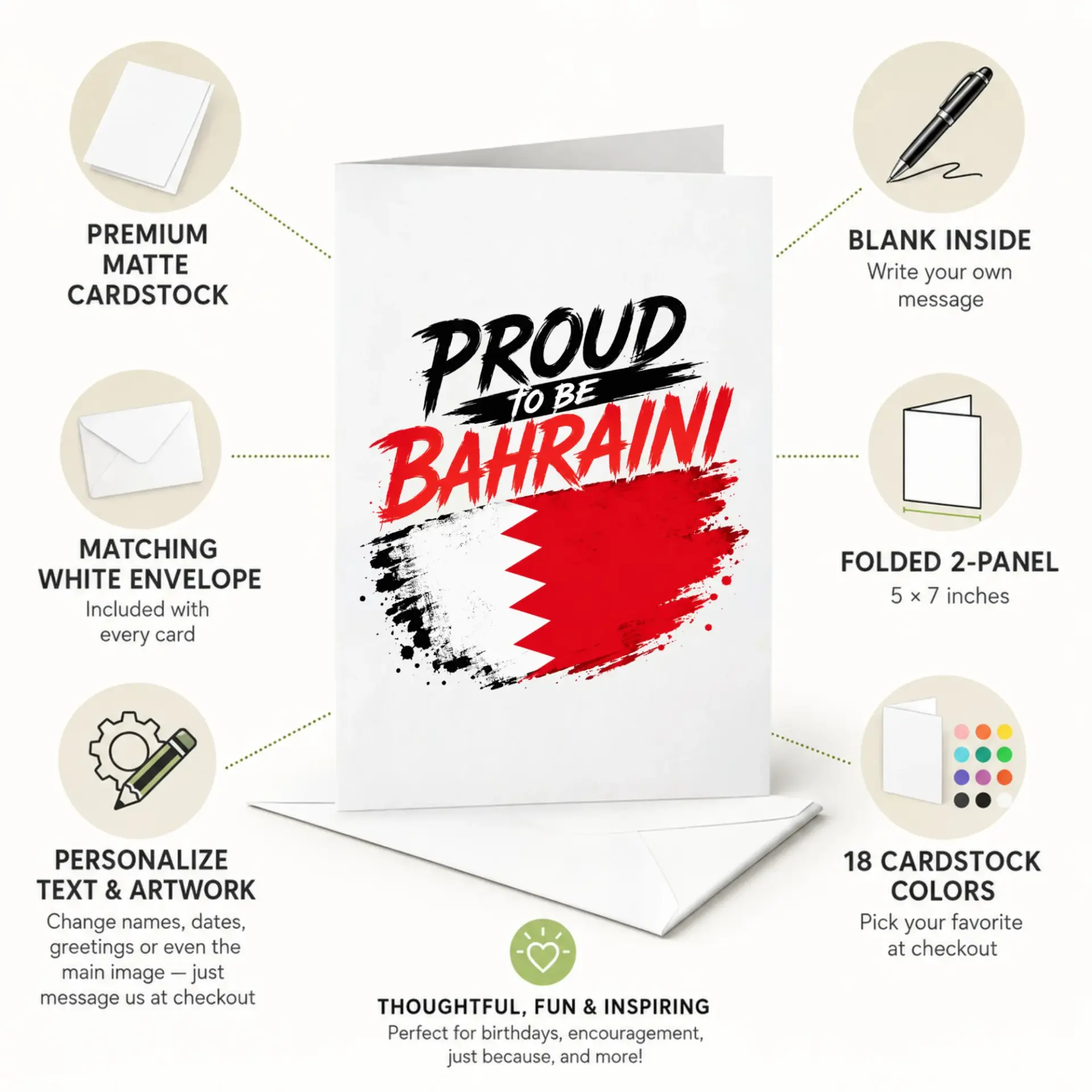 Proud to Be Bahraini Greeting Card with Patriotic Flag Design for National Pride and Heritage Celebration