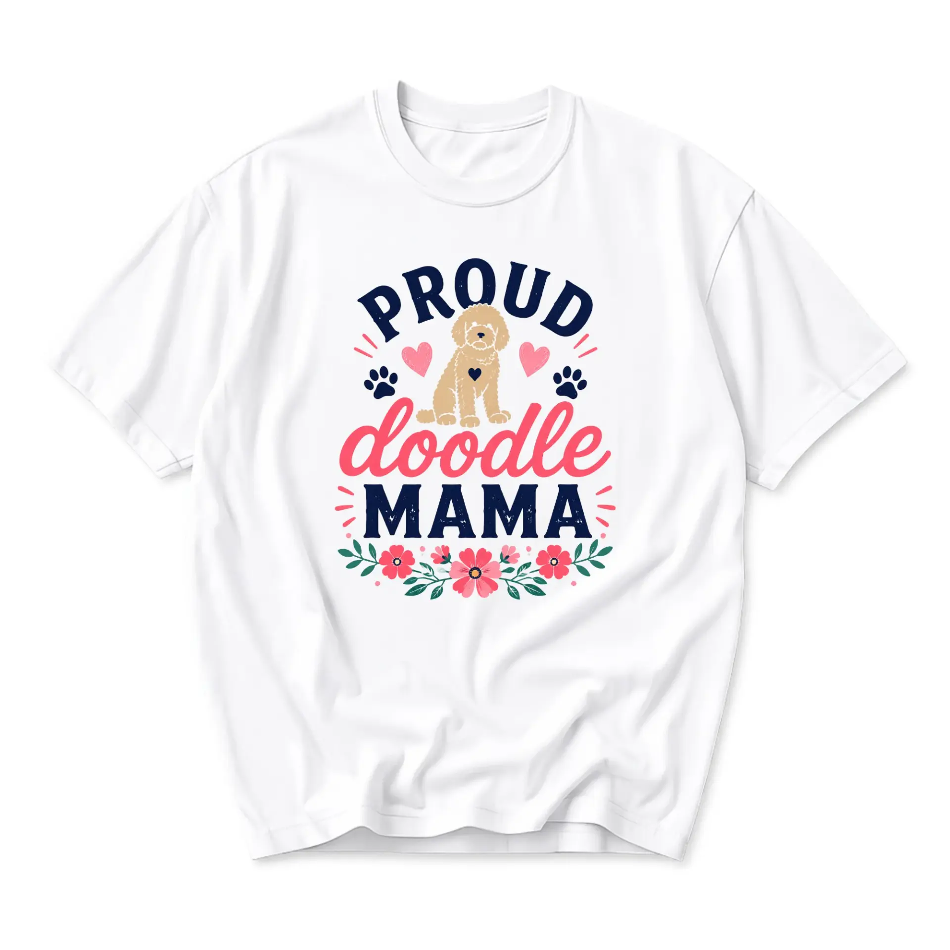 T-shirt Proud Doodle Mama Graphic Tee Floral Paw Print Design Casual Unisex