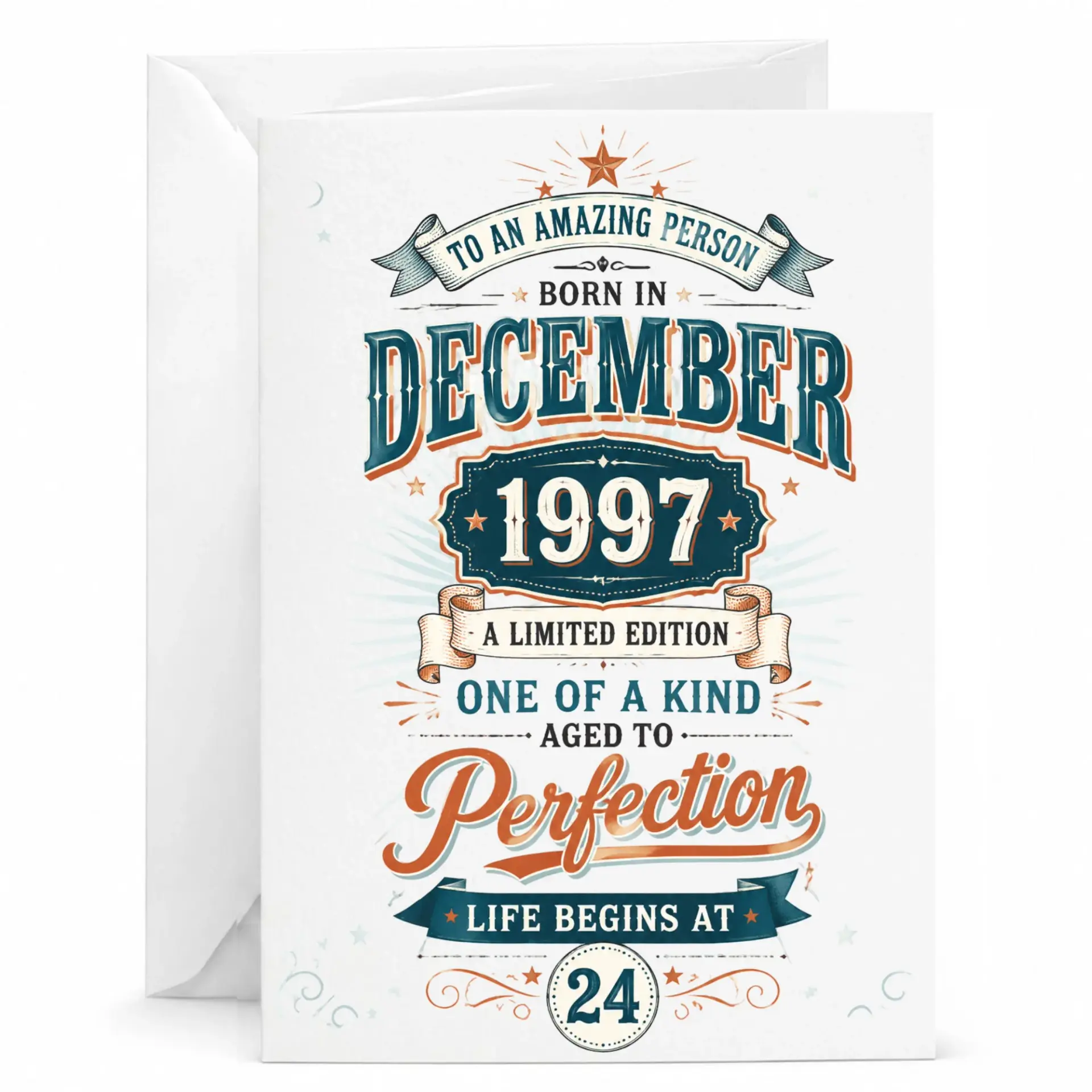 Greeting Card Born in December 1997 Limited Edition Vintage Style Birthday Keepsake Stationery for Milestone Celebration
