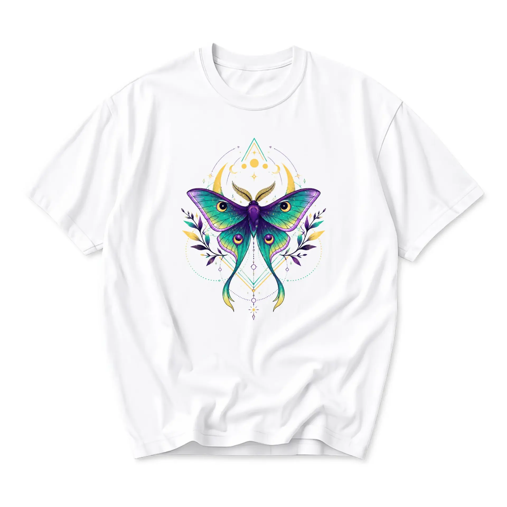 Graphic Tee Celestial Moth Art Print Unisex Crew Neck Shirt Comfortable Cotton Blend Casual Everyday Short Sleeve Top